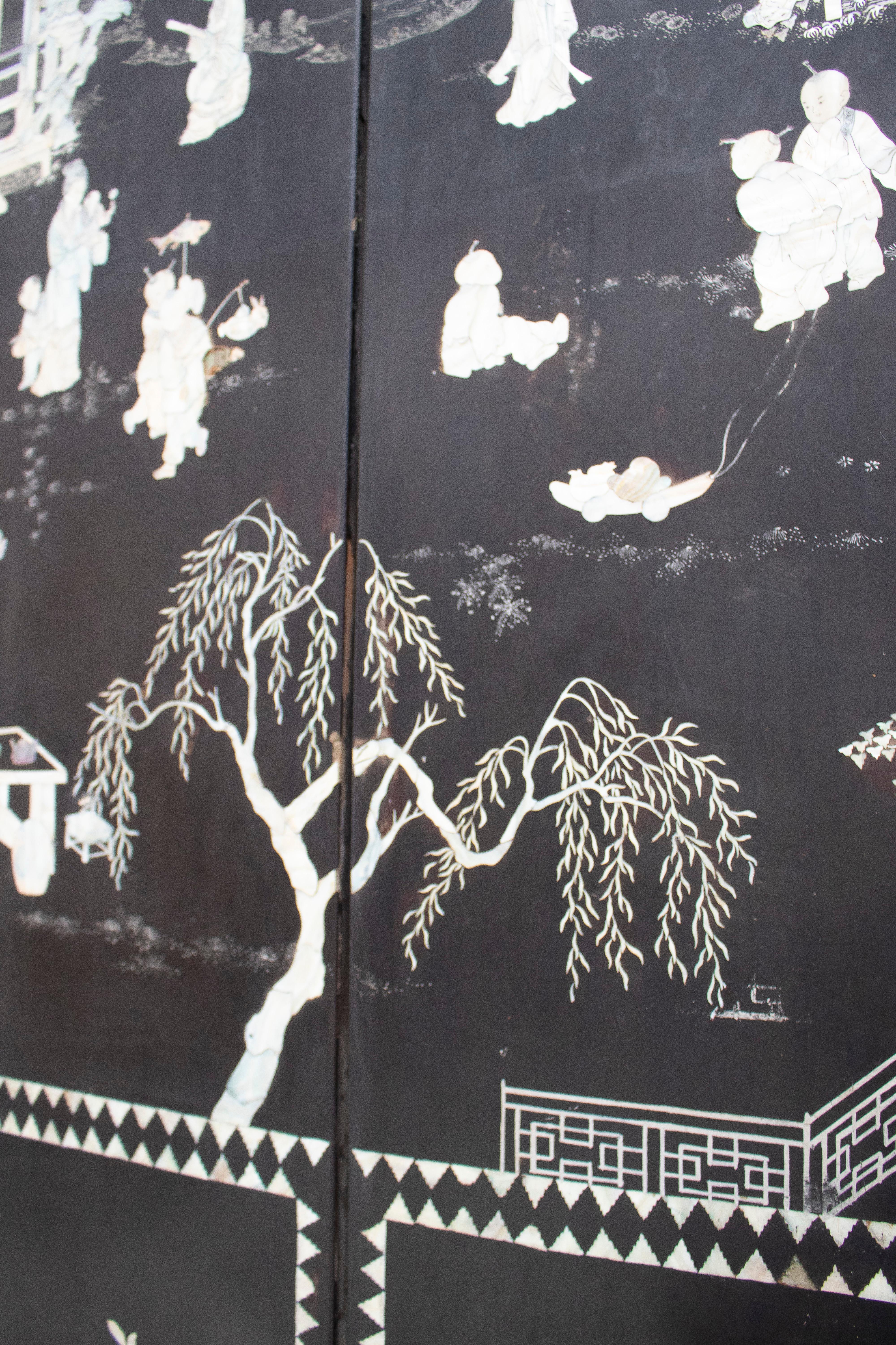 20th Century Chinese Mother of Pearl Inlay 4-Panel Folding Screen 1