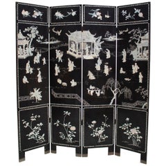 20th Century Chinese Mother of Pearl Inlay 4-Panel Folding Screen