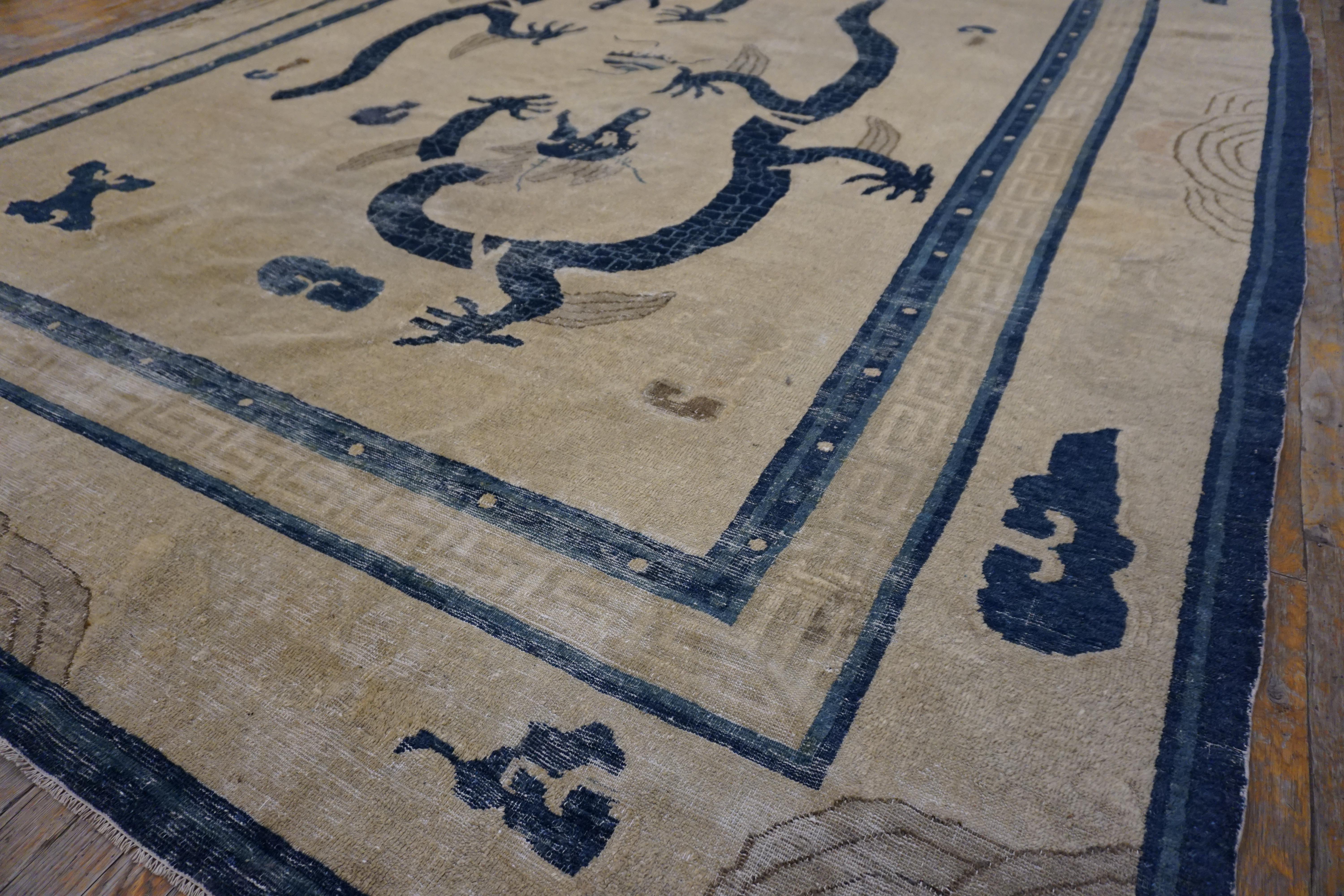 Laine Tapis chinois Ningxia du 19e siècle 9'x 11' 6