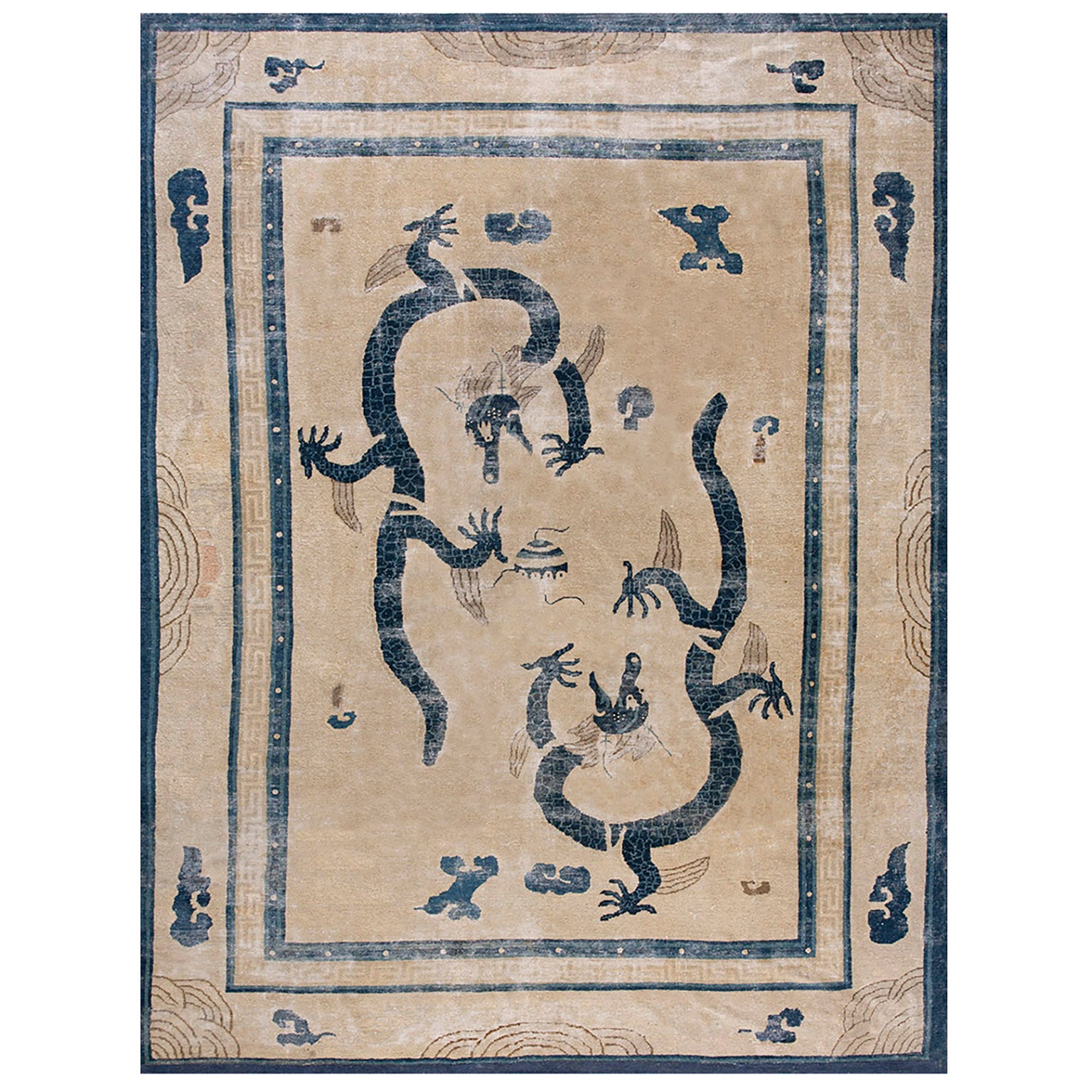 19th Century Chinese Ningxia Dragon Carpet 9'x 11' 6"