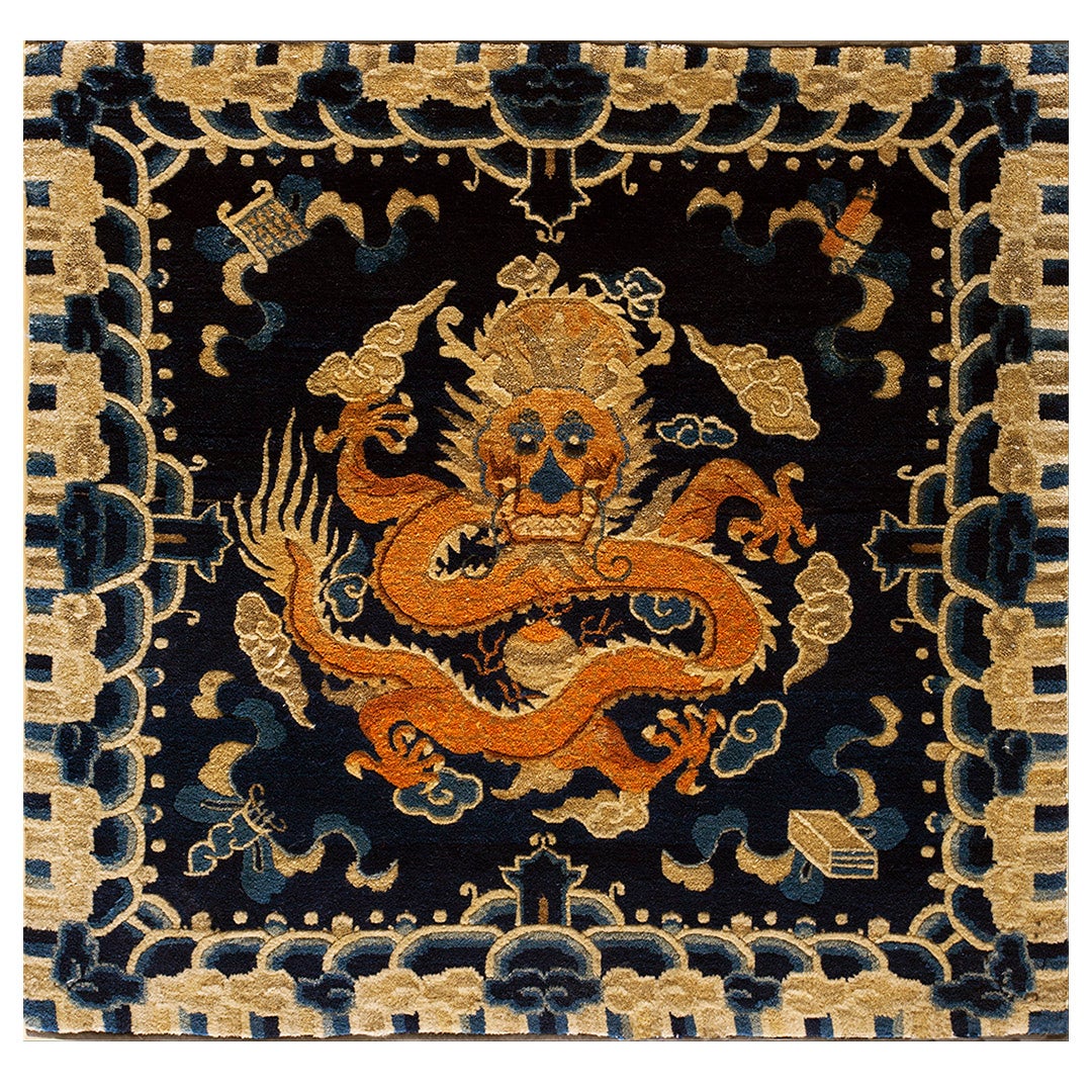 19th Century Chinese Ningxia Rug ( 3' x 3'2" - 92 x 97 ) For Sale