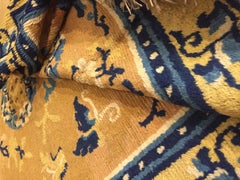 19th Century Chinese Ningxia Ocher Yellow Rug Fine Hand Knotted, Cotton and Wool
