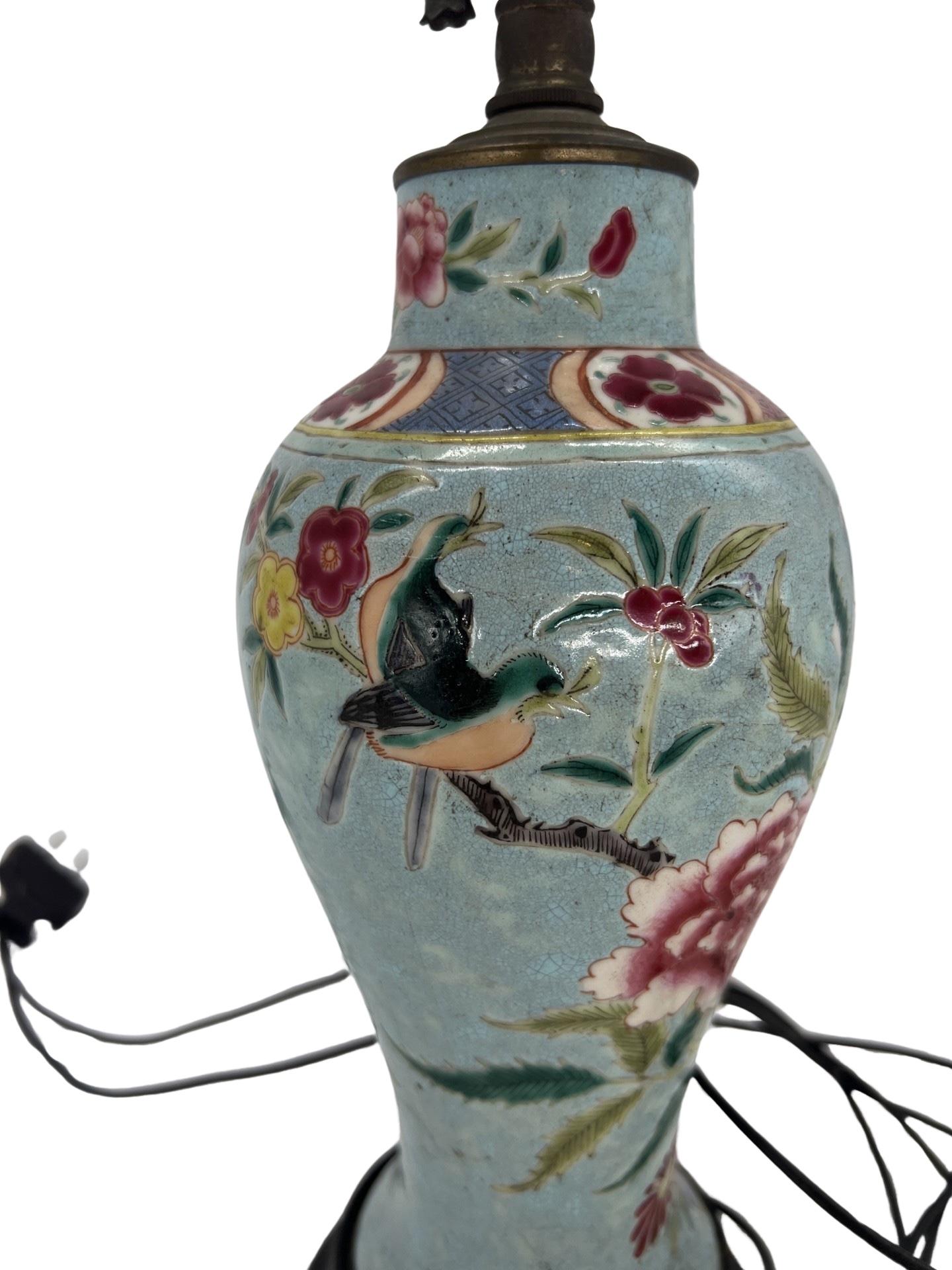 19th Century Chinese Nyonya Ware Porcelain Vase Mounted as a Lamp In Good Condition For Sale In Atlanta, GA