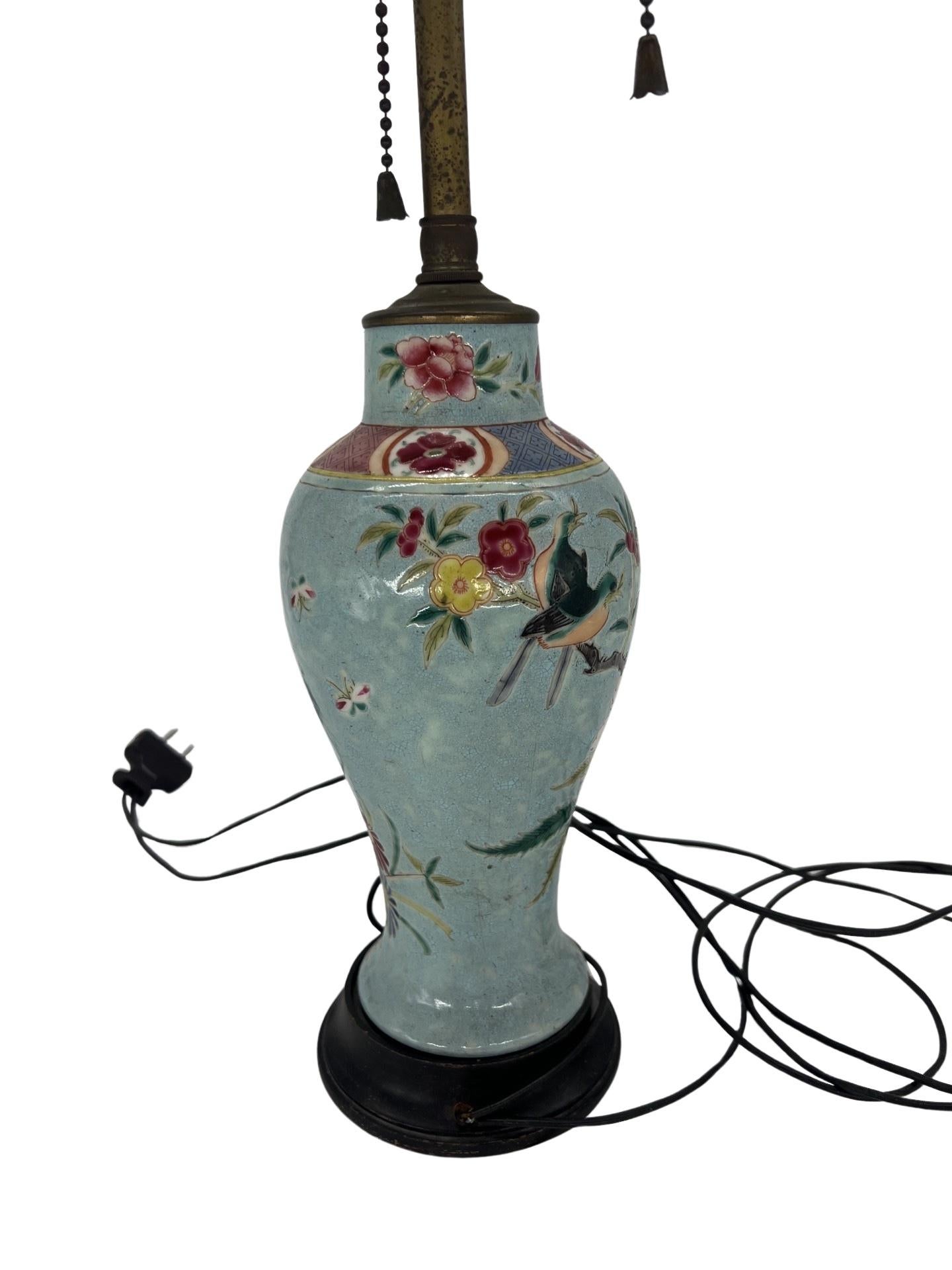 19th Century Chinese Nyonya Ware Porcelain Vase Mounted as a Lamp For Sale 1