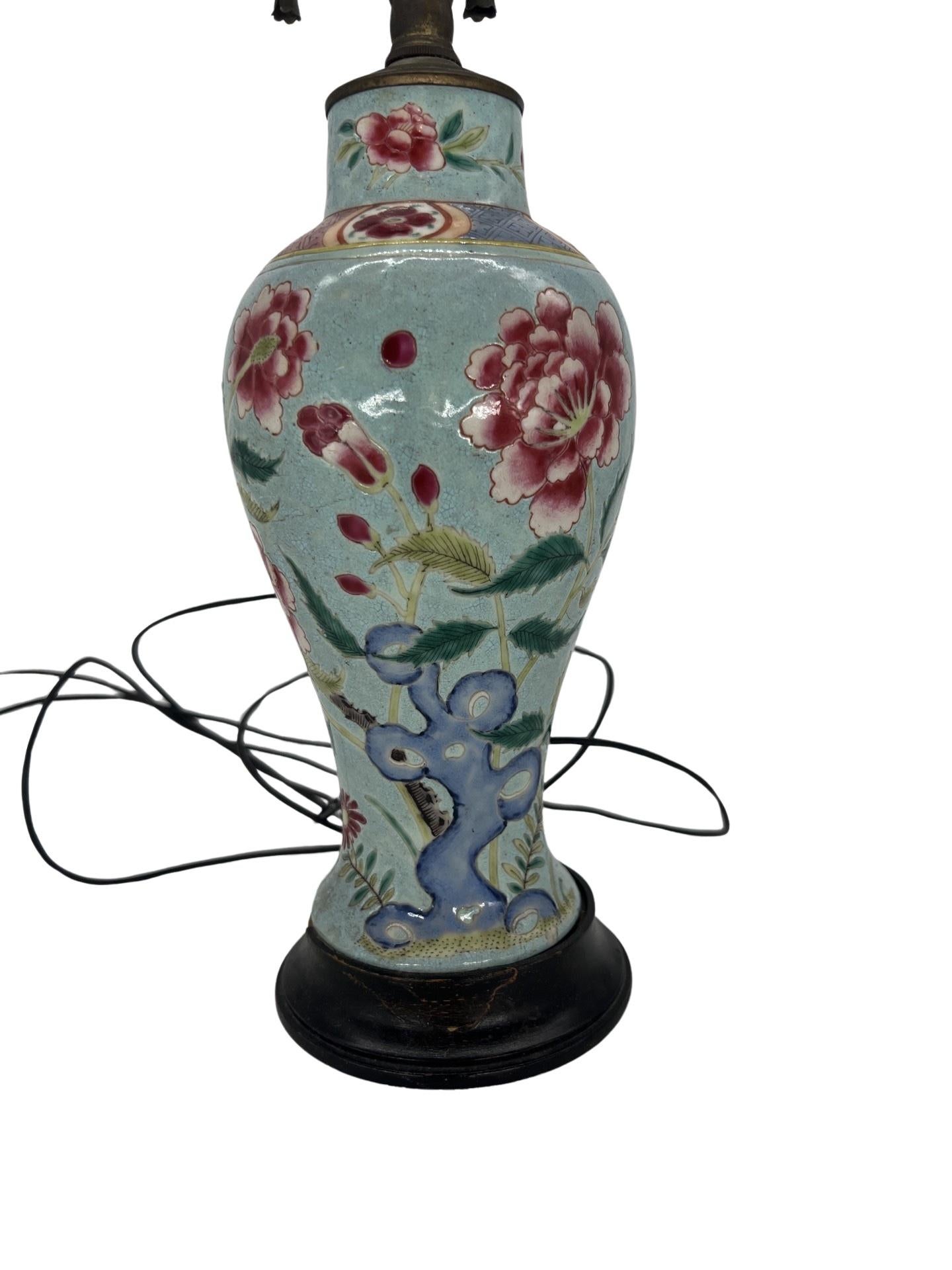 19th Century Chinese Nyonya Ware Porcelain Vase Mounted as a Lamp For Sale 3