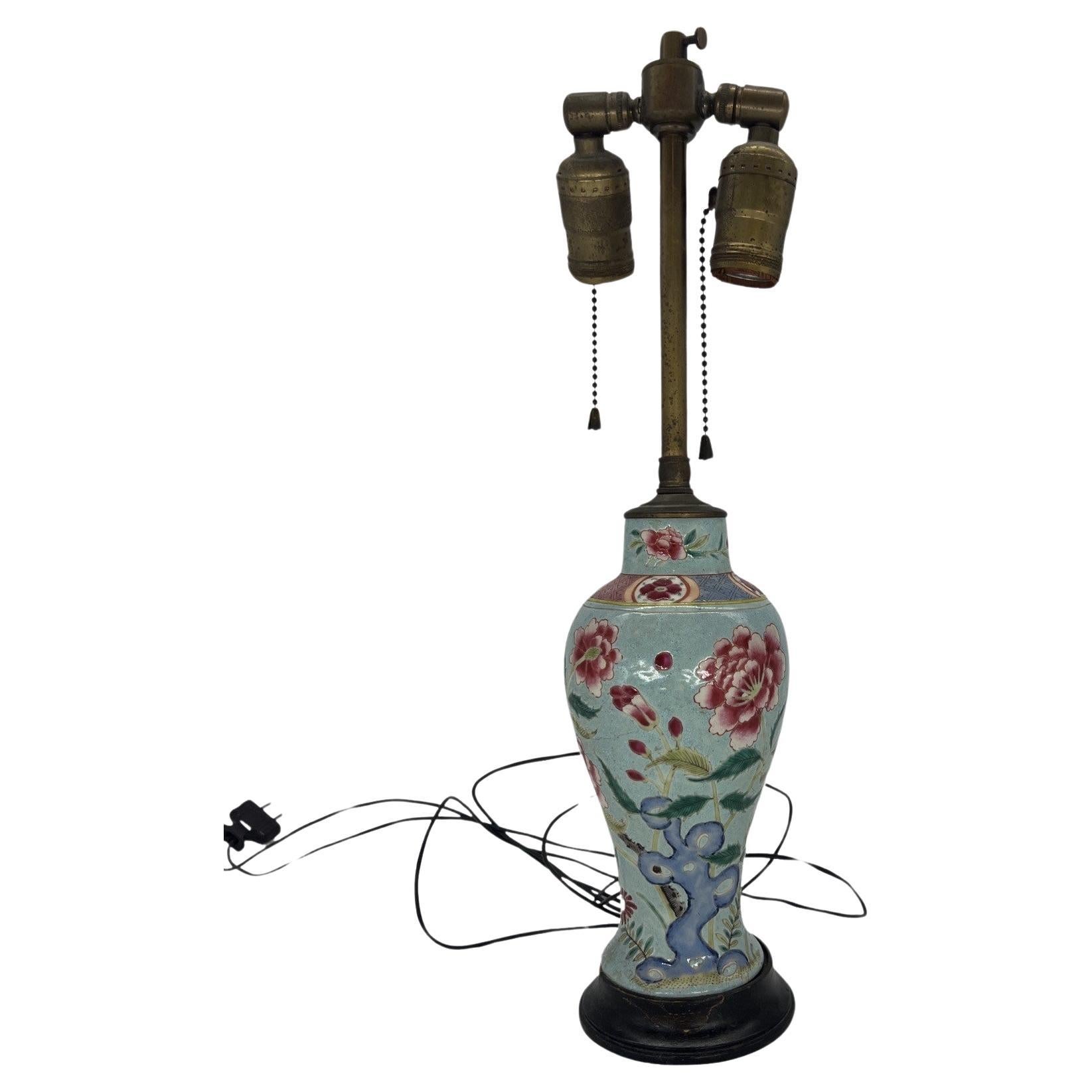 19th Century Chinese Nyonya Ware Porcelain Vase Mounted as a Lamp For Sale