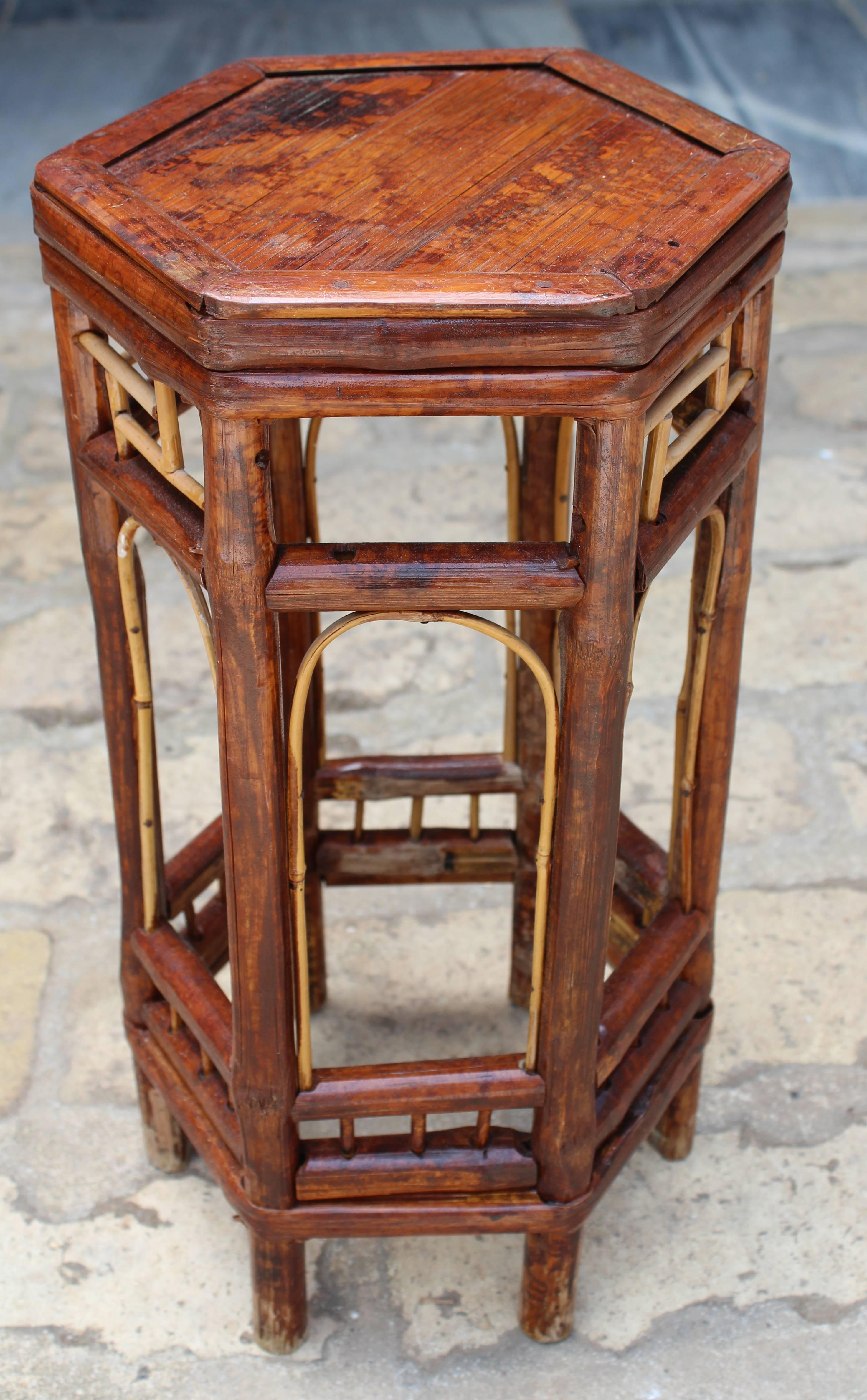 19th century Chinese octagonal bamboo auxiliary table in its original color.