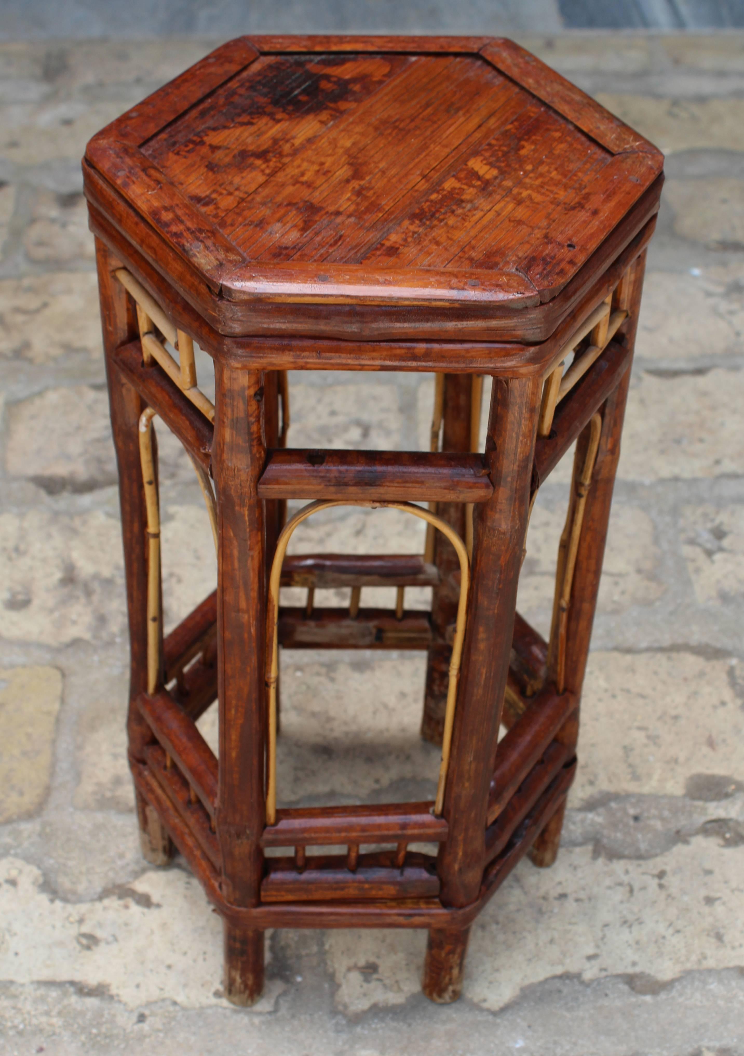 19th Century Chinese Octagonal Bamboo Auxiliary Table 1