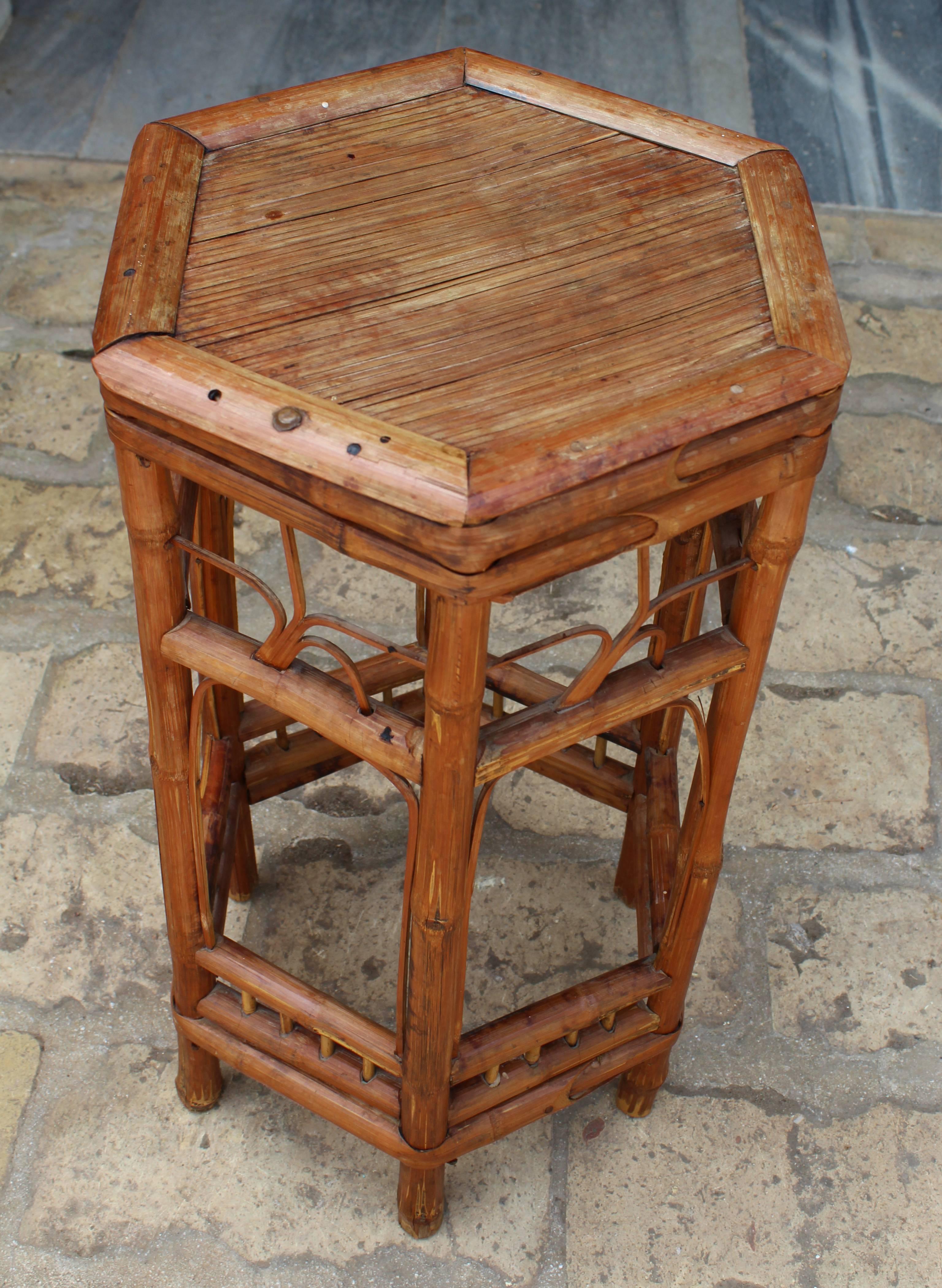 19th Century Chinese Octagonal Bamboo Auxiliary Table 2