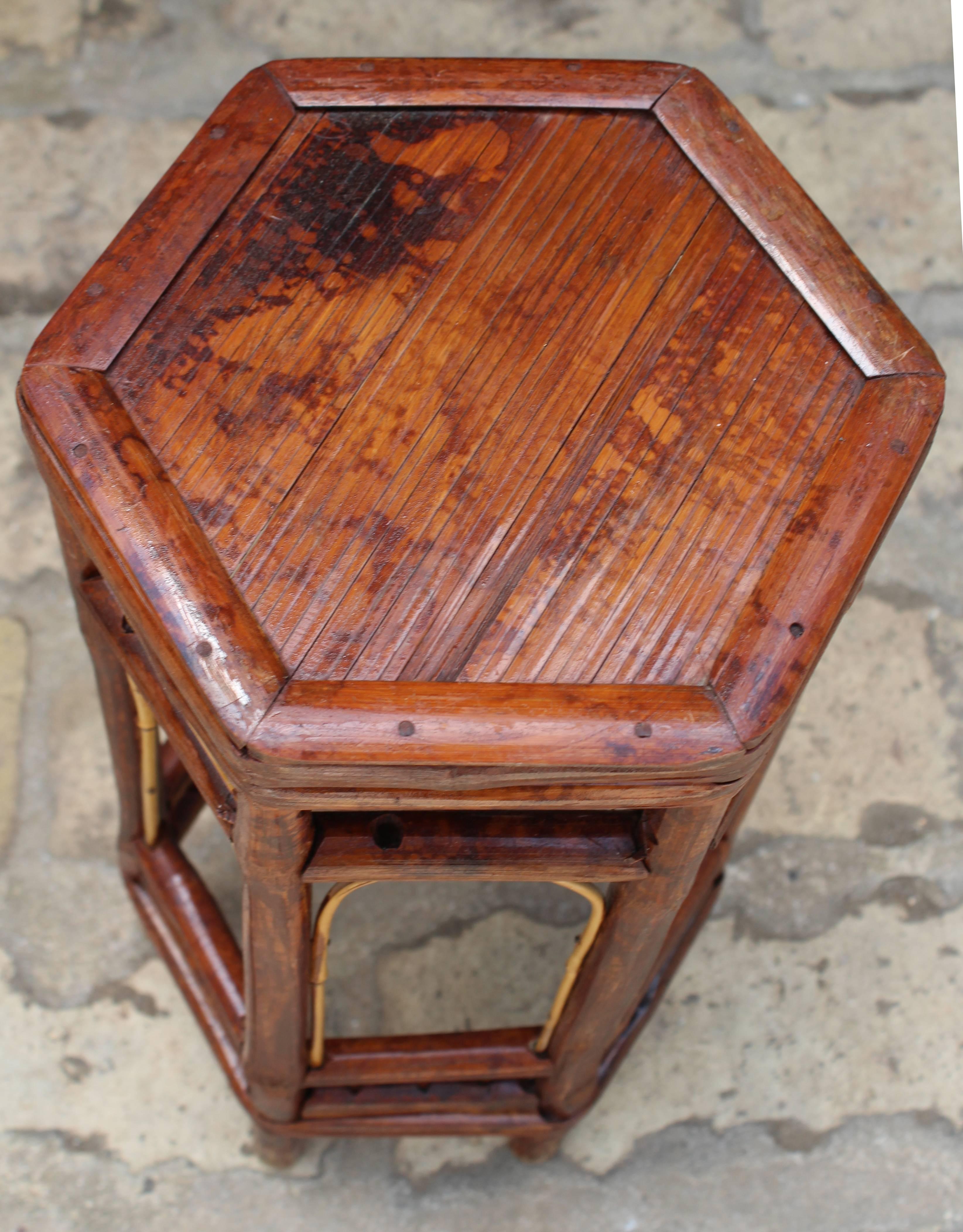 19th Century Chinese Octagonal Bamboo Auxiliary Table 2