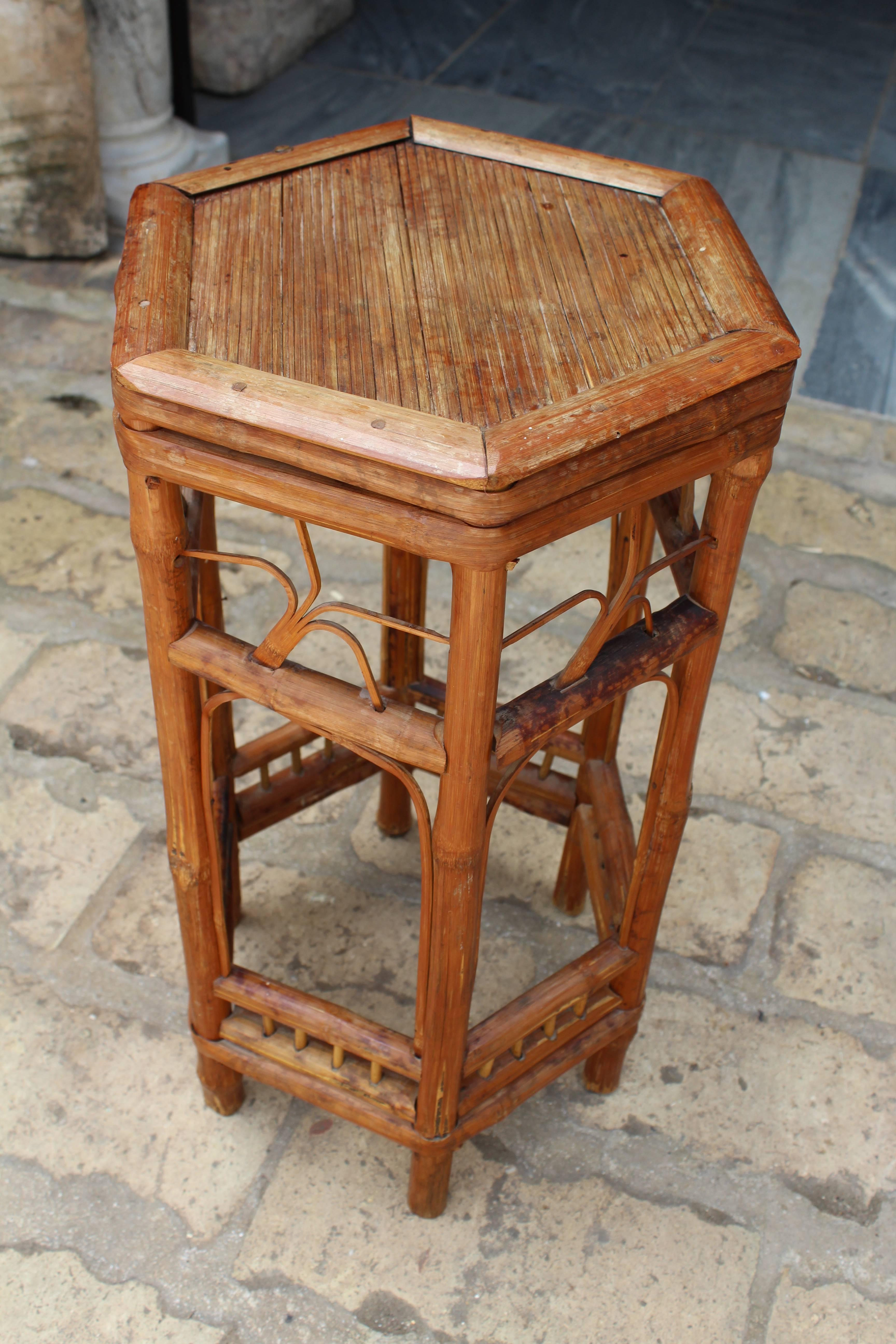 19th Century Chinese Octagonal Bamboo Auxiliary Table 3
