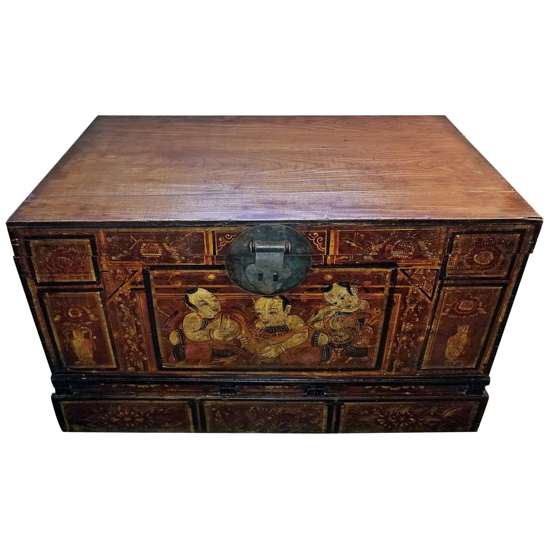 19th Century Chinese or Tibetan Monks Travel Chest