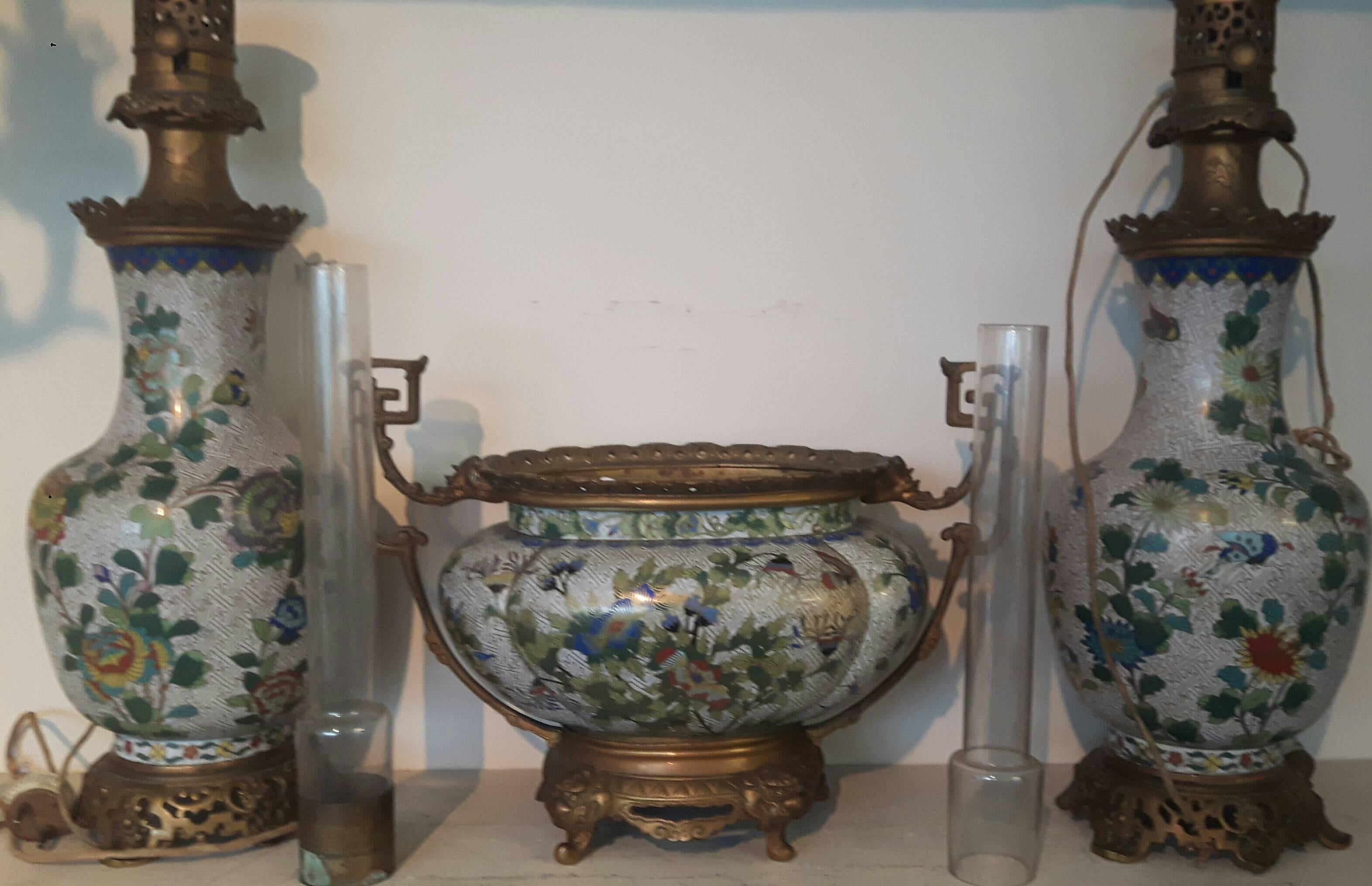 Chinese Export 19th Century Chinese Ormolu-Mounted Cloisonne Garniture For Sale