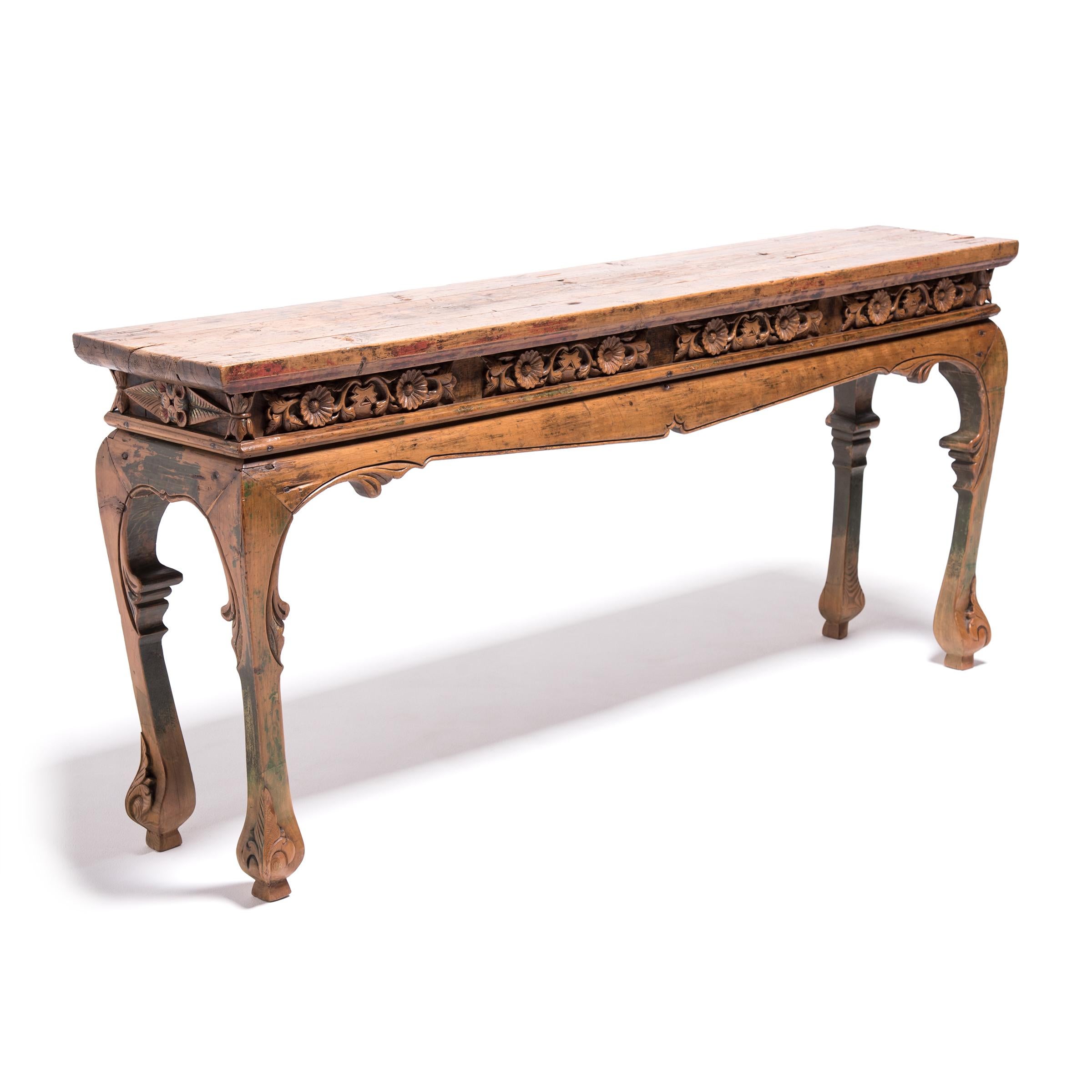 Hand-Carved 19th Century Chinese Ornate Chrysanthemum Table