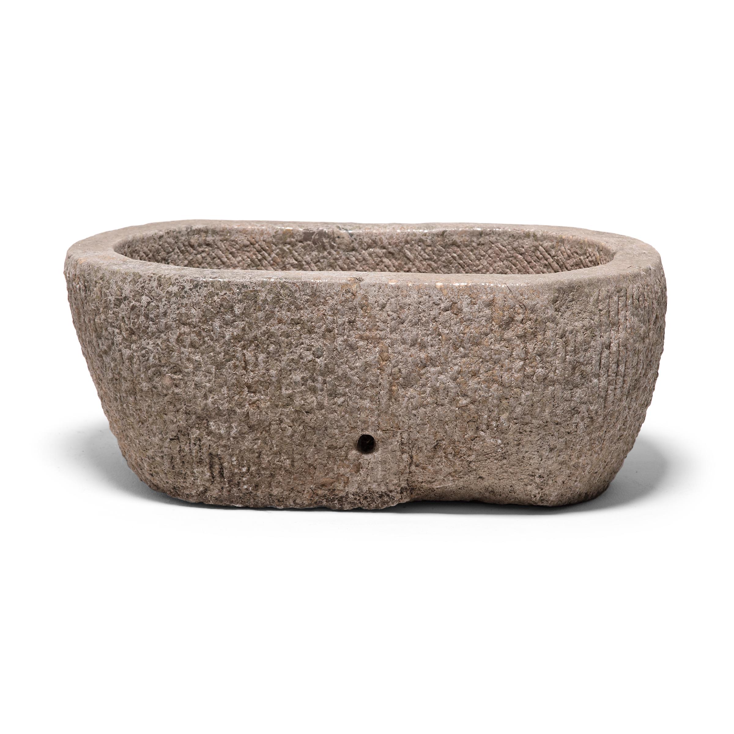 Qing 19th Century Chinese Oval Stone Trough