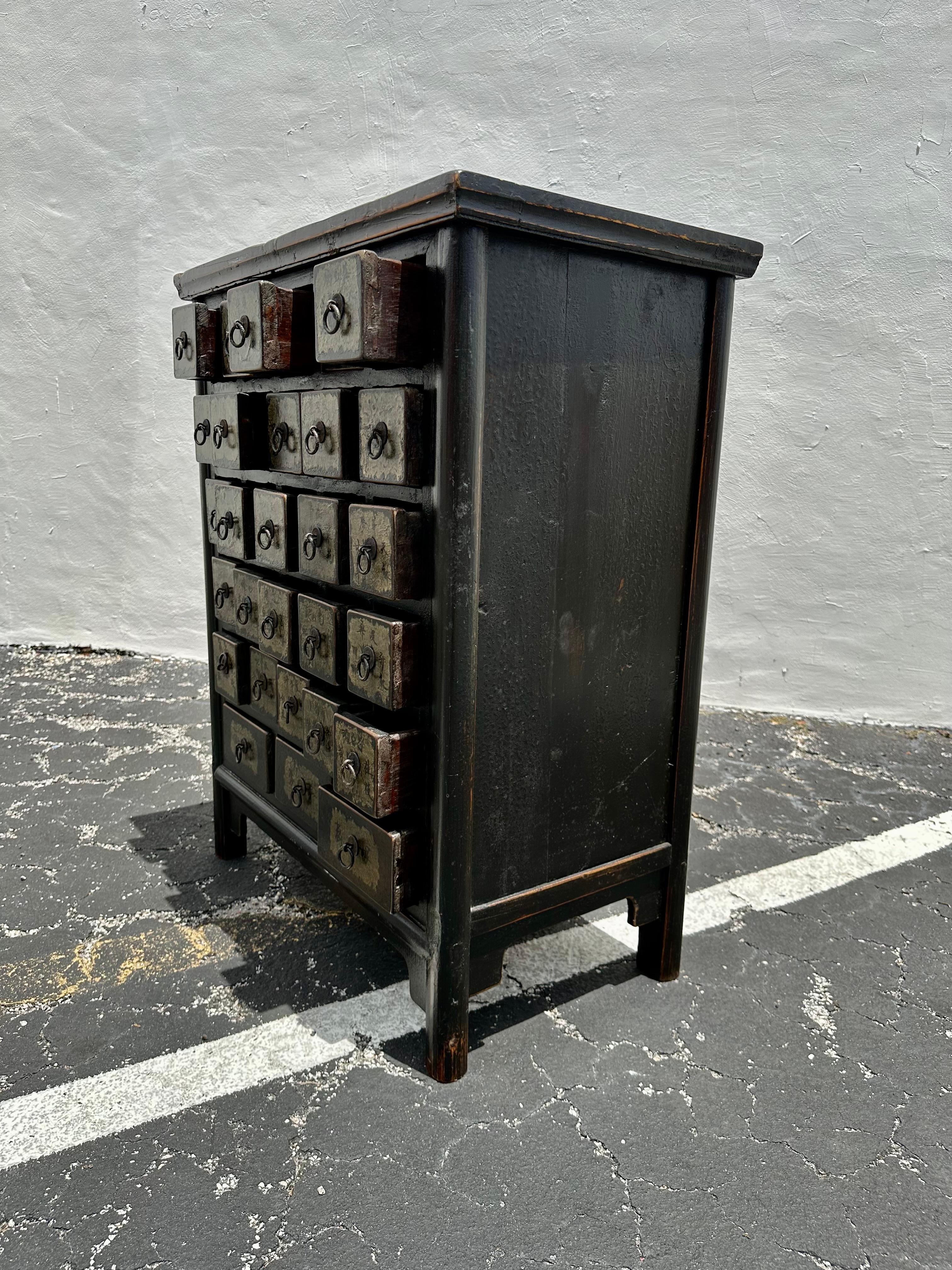 Wood 19th Century Chinese Painted Medicine Cabinet Dresser For Sale