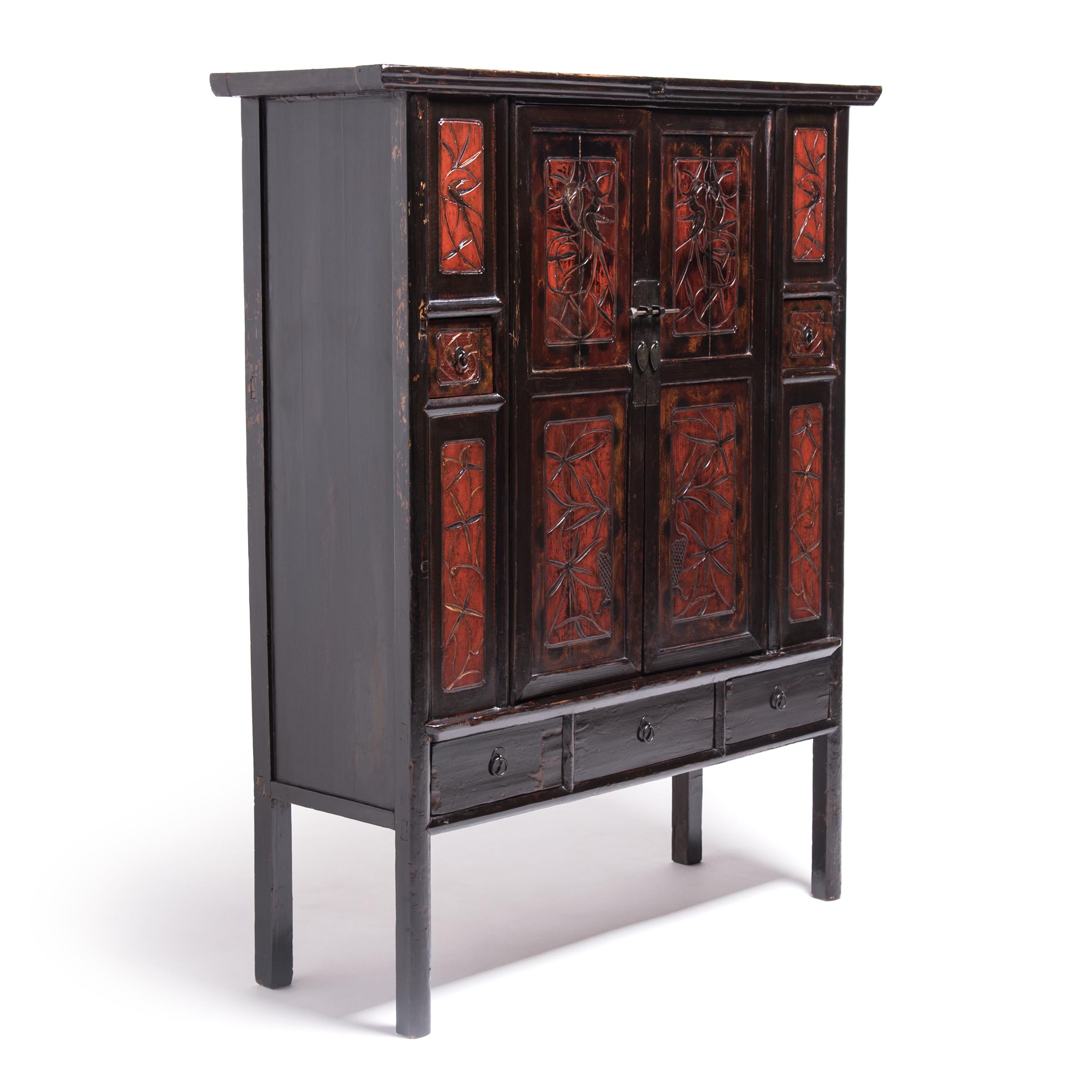 Lacquered Chinese Painted Two-Door Cabinet, c. 1850