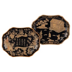 Paire de plats chinois en porcelaine polychrome du 19ème siècle, vers 1850