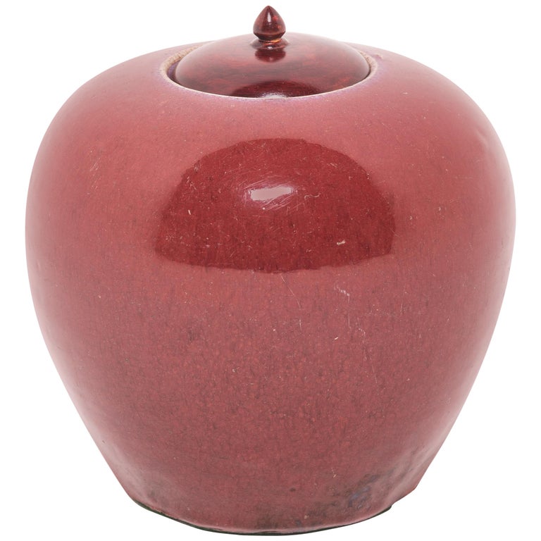 19th Century Chinese Peach Blossom Melon Ginger Jar with Wooden Lid For Sale at 1stdibs