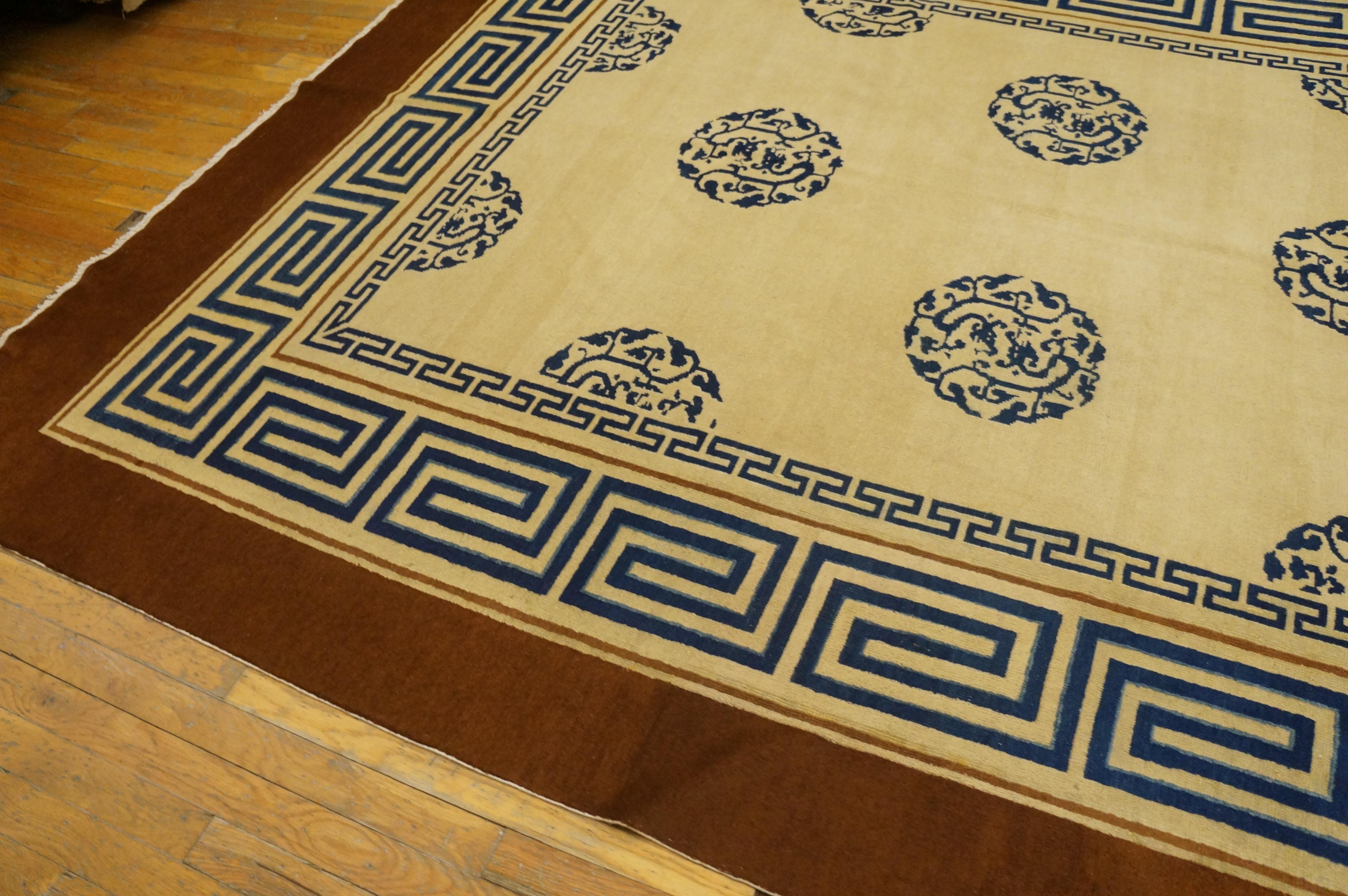 Laine Tapis chinois de Pékin du 19ème siècle dans le style Kangxi ( 8' x 13'6
