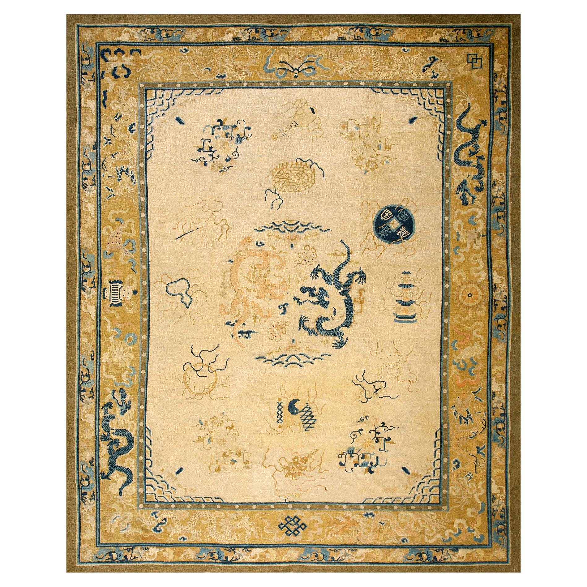 Tapis chinois du 19ème siècle avec dragon de Pékin ( 12'2" x 14'8" - 371 x 447 )