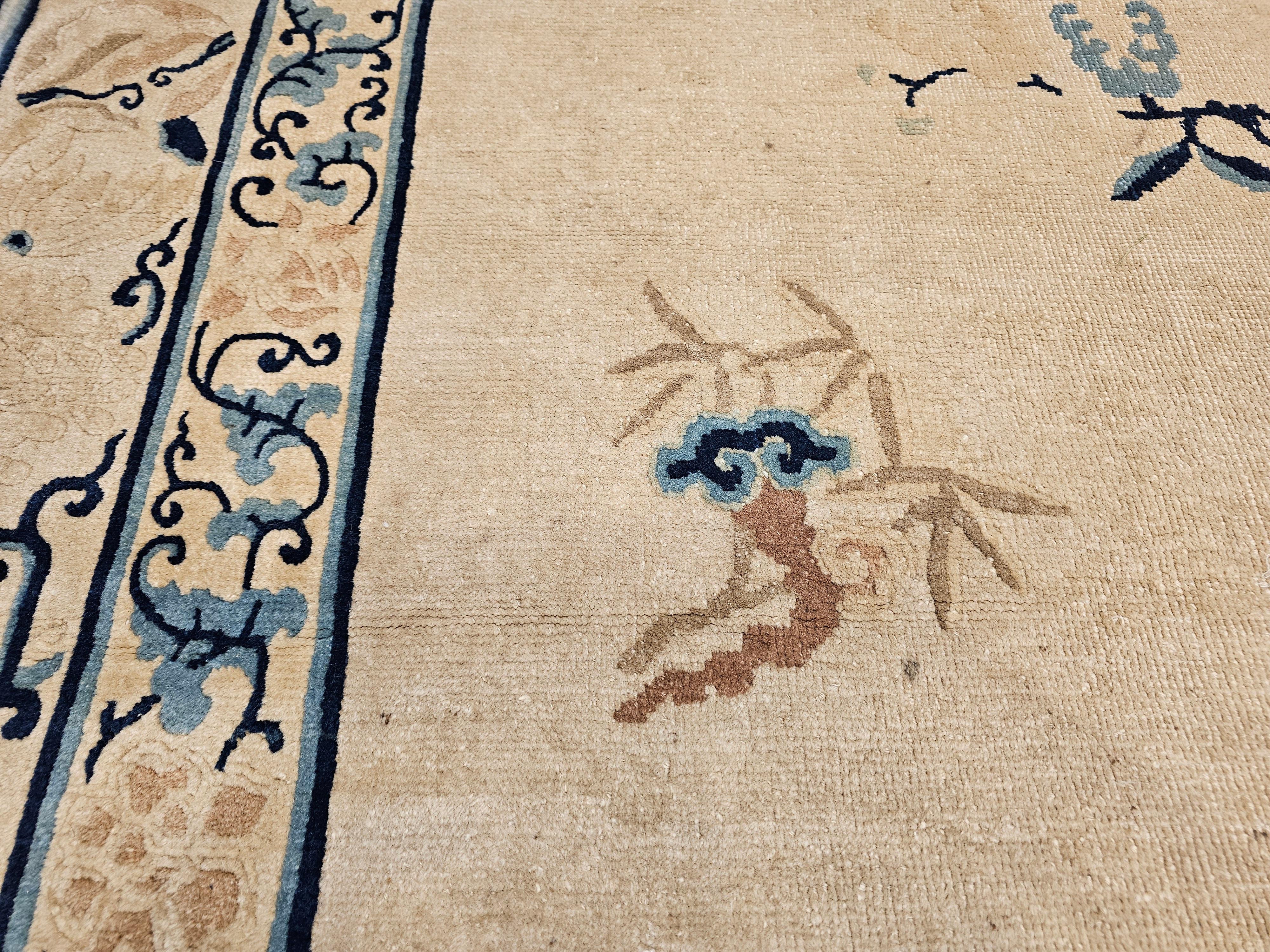 Oversized 19th Century Chinese Peking Rug in Ivory, Blue, Navy, Green For Sale 7