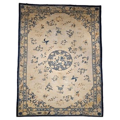 Oversized 19th Century Chinese Peking Rug in Ivory, Blue, Navy, Green