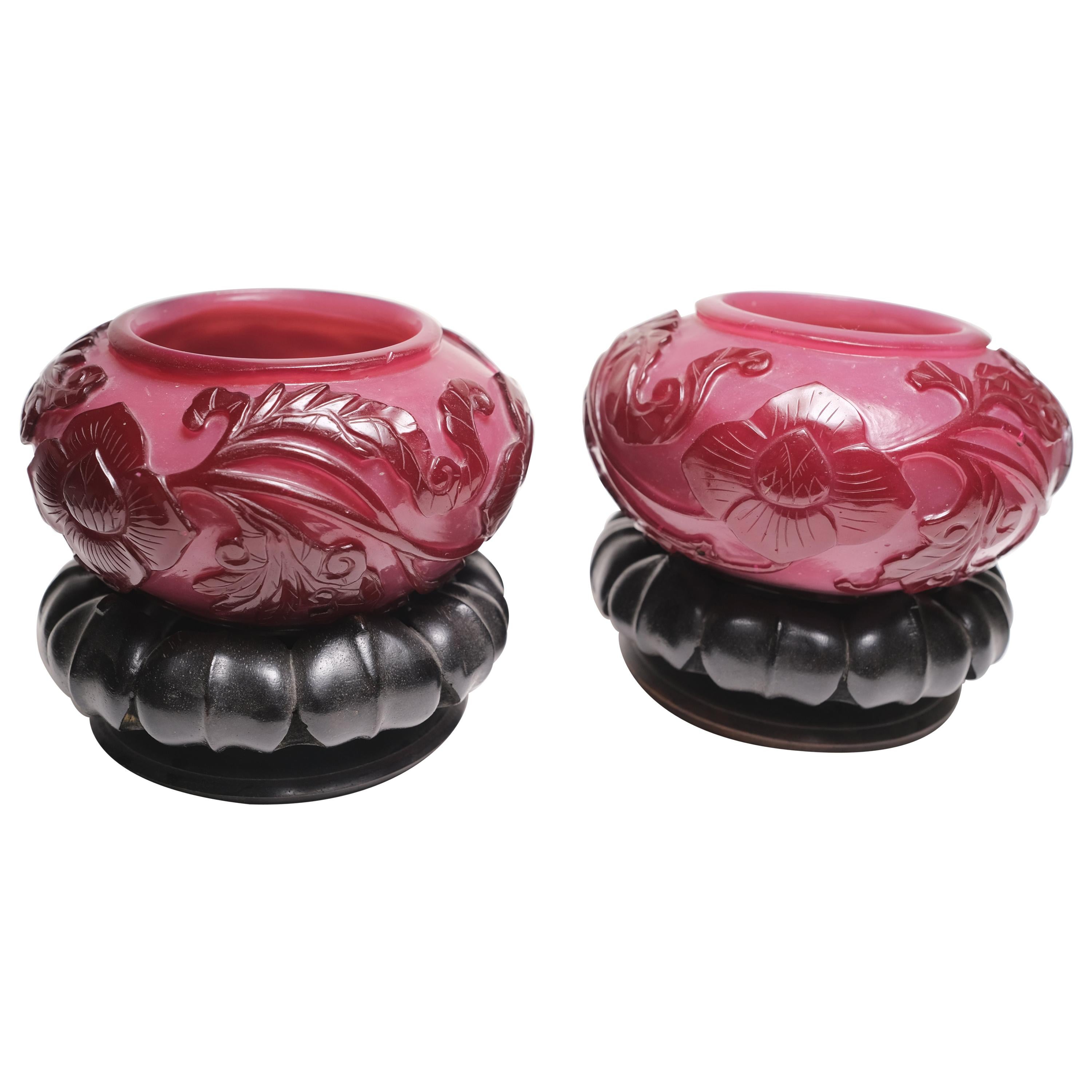 19th Century Chinese Peking Petite Glass Urns For Sale