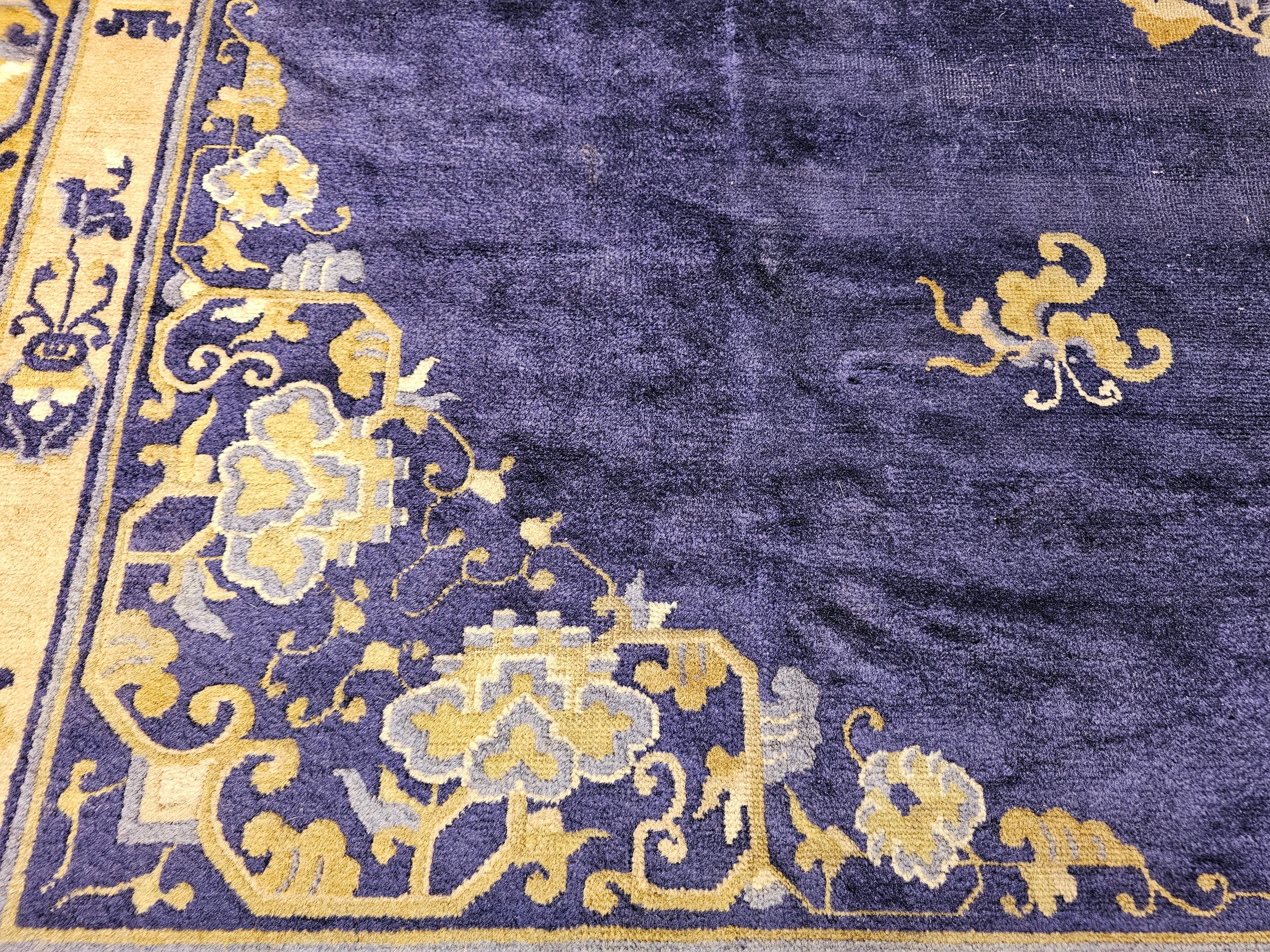 19th Century Chinese Peking Rug with Auspicious Symbols in Indigo, Gold For Sale 3