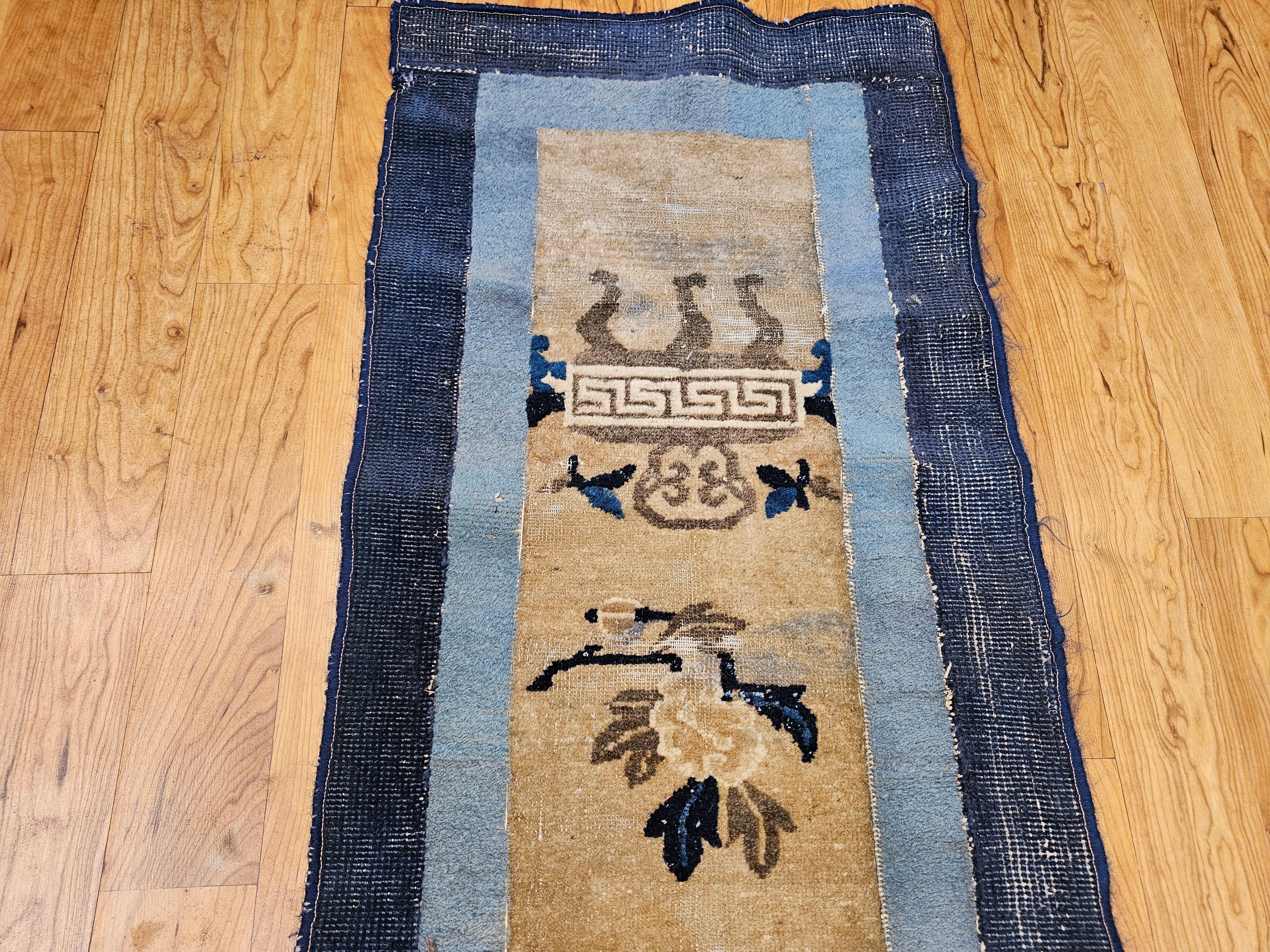 19th Century Chinese Peking Runner in Ivory, Navy & Baby Blue, Green For Sale 5