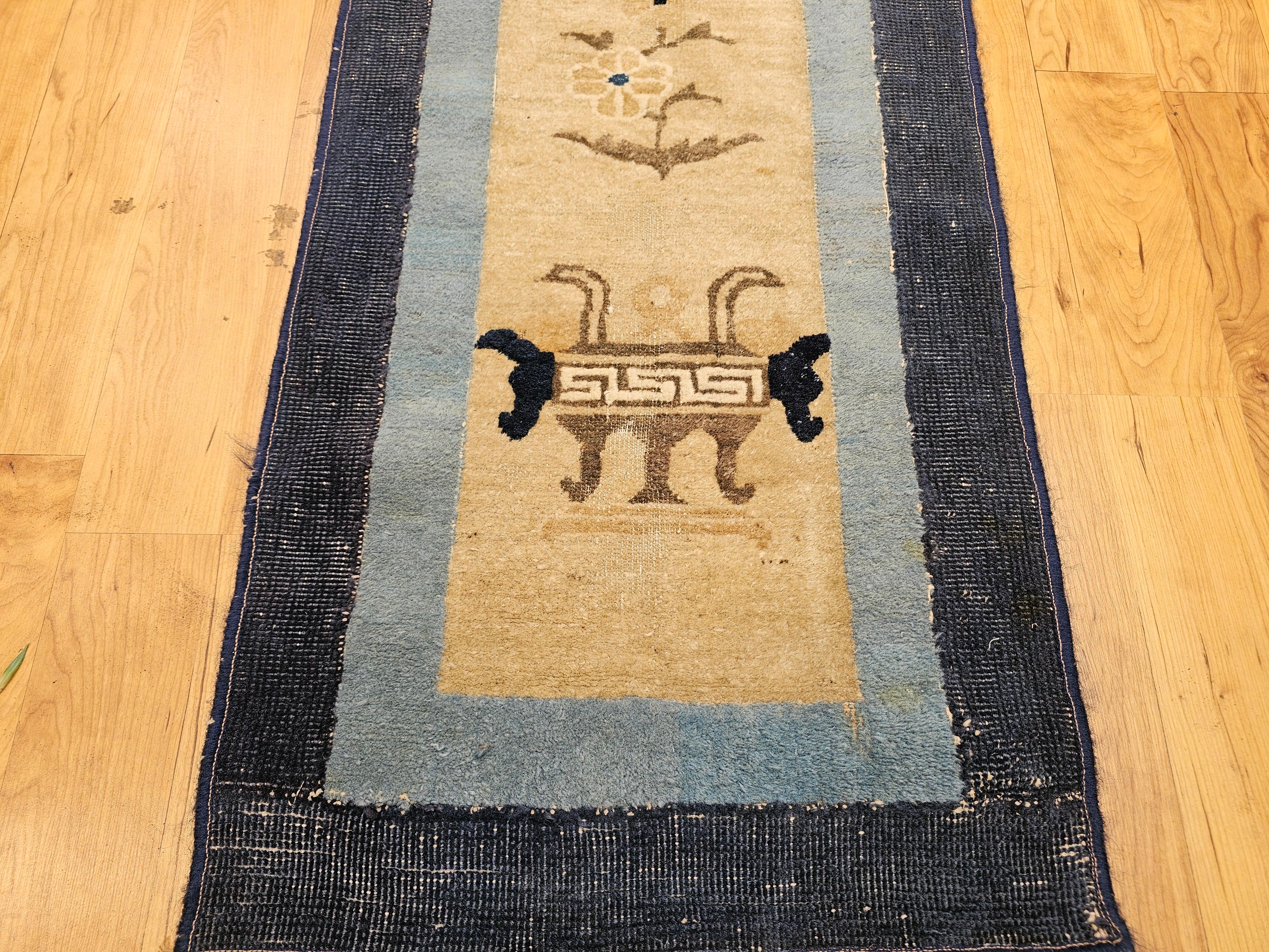 19th Century Chinese Peking Runner in Ivory, Navy & Baby Blue, Green For Sale 2
