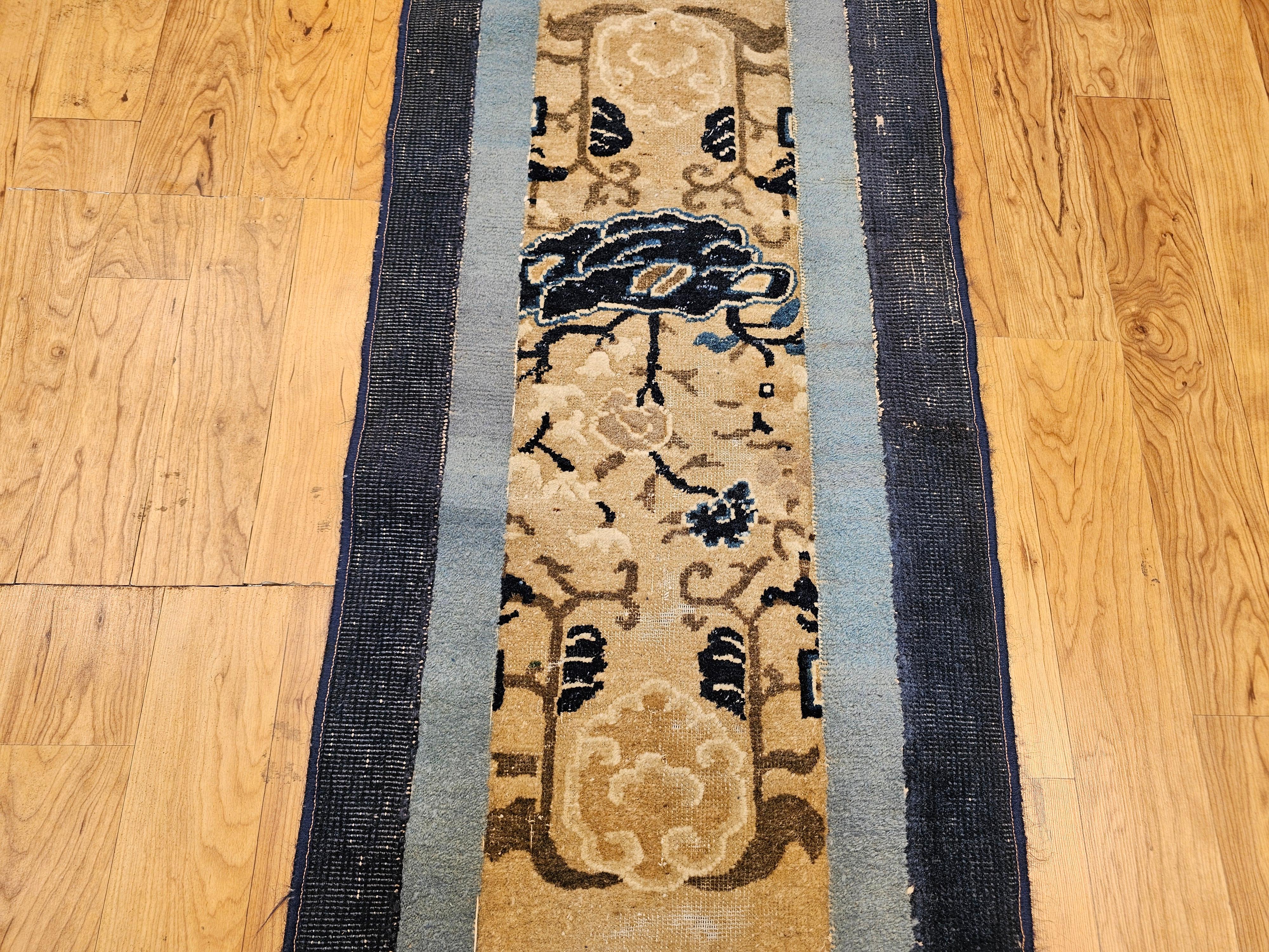 19th Century Chinese Peking Runner in Ivory, Navy & Baby Blue, Green For Sale 4