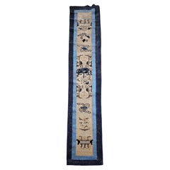 19th Century Chinese Peking Runner in Ivory, Navy & Baby Blue, Green