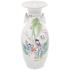 Used Chinese Phoenix Tail Vase with Figures in a Garden, c. 1850