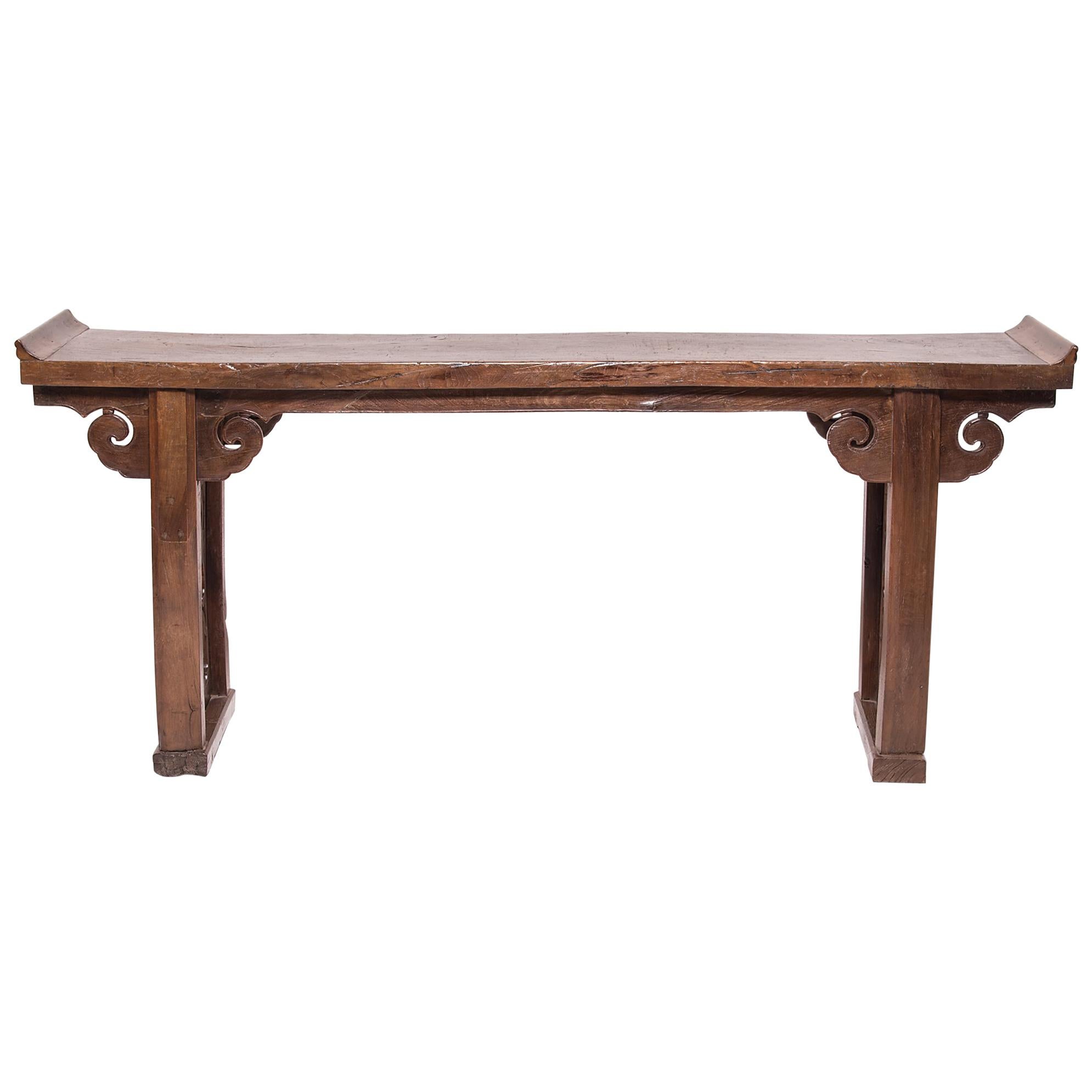 19th Century Chinese Plank Top Longevity Altar with Everted Ends
