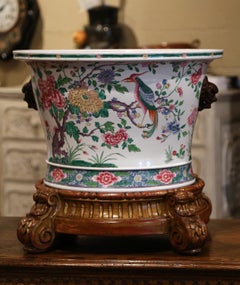 19th Century Chinese Porcelain Famille Verte Fish Bowl on Giltwood Stand