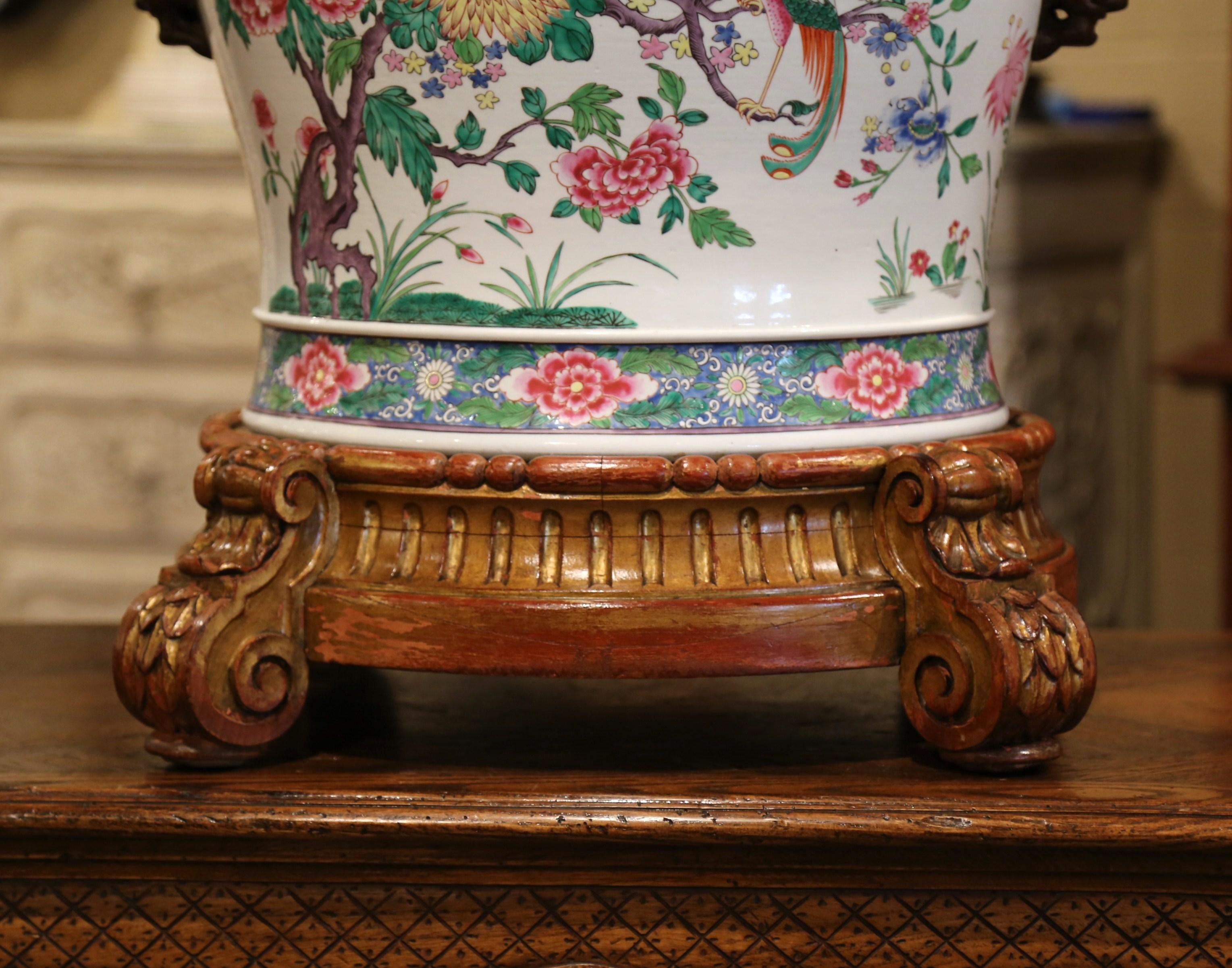 19th Century Chinese Porcelain Famille Verte Fish Bowl on Giltwood Stand 3