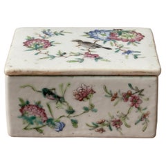 19th Century Chinese Porcelain Family Box with Hand Painted Bird Motiv