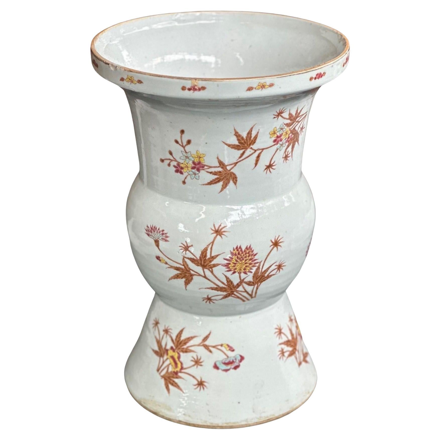19th Century Chinese Porcelain Vase with Botanical Details For Sale
