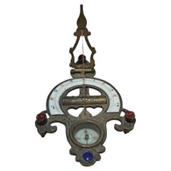 Antique 19th Century Chinese Portable Engraved and Enameled Bronze Sundial