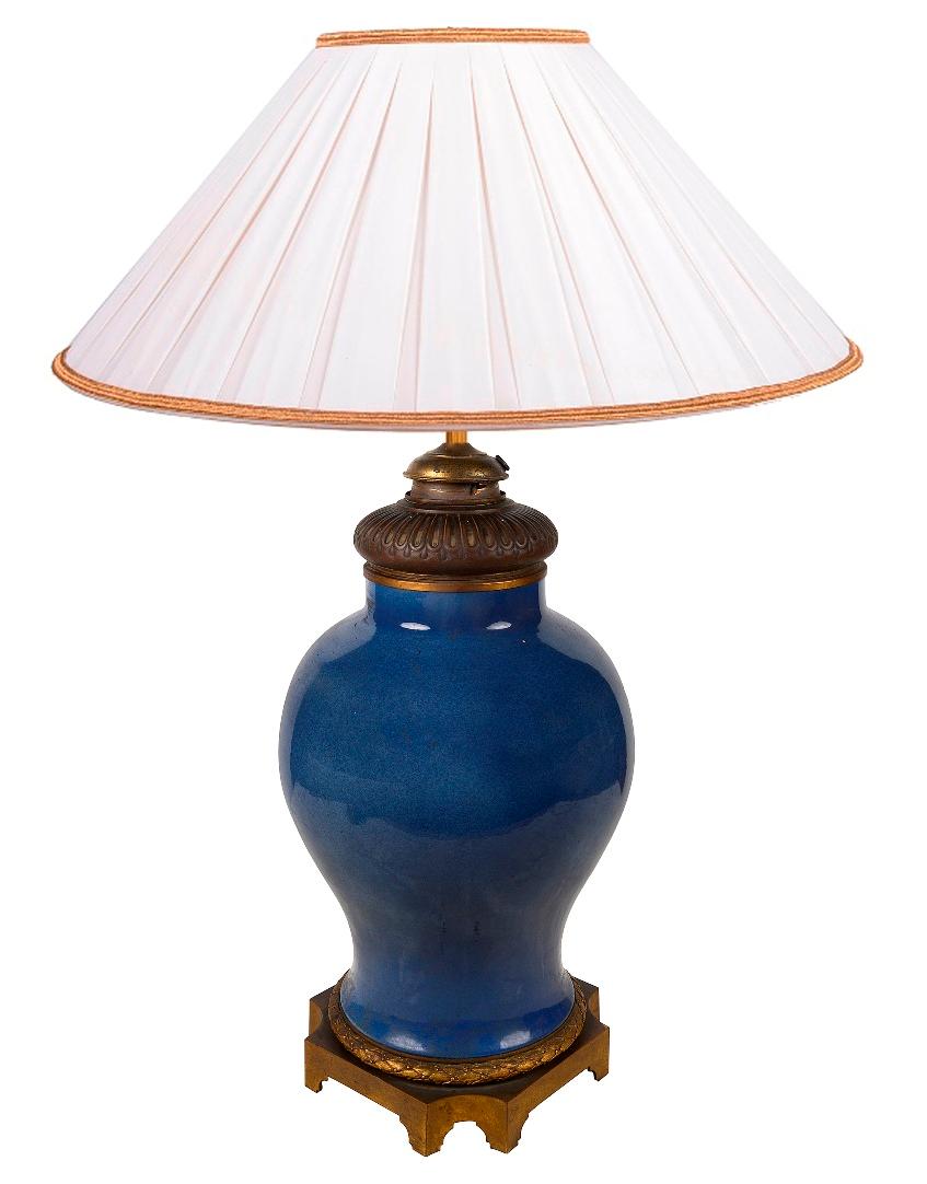 Gilt 19th Century Chinese Powder Blue Vase / Lamp For Sale