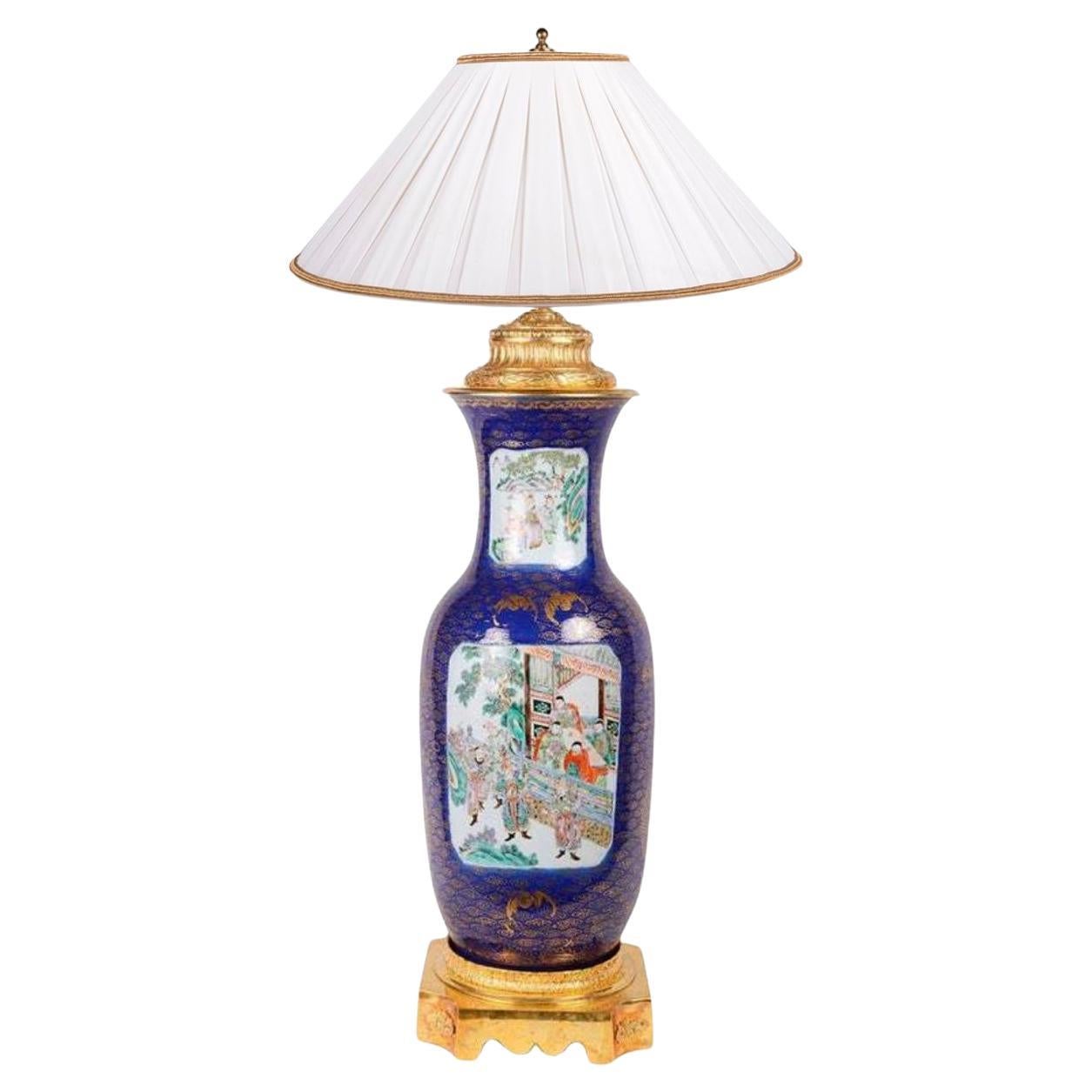 Vase / lampe chinoise bleu poudre du XIXe siècle en vente
