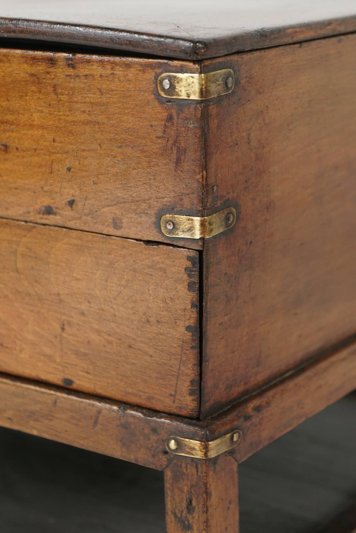 19th Century Chinese Provincial Metal Bound Wood Writing Box on Stand In Good Condition In Hudson, NY