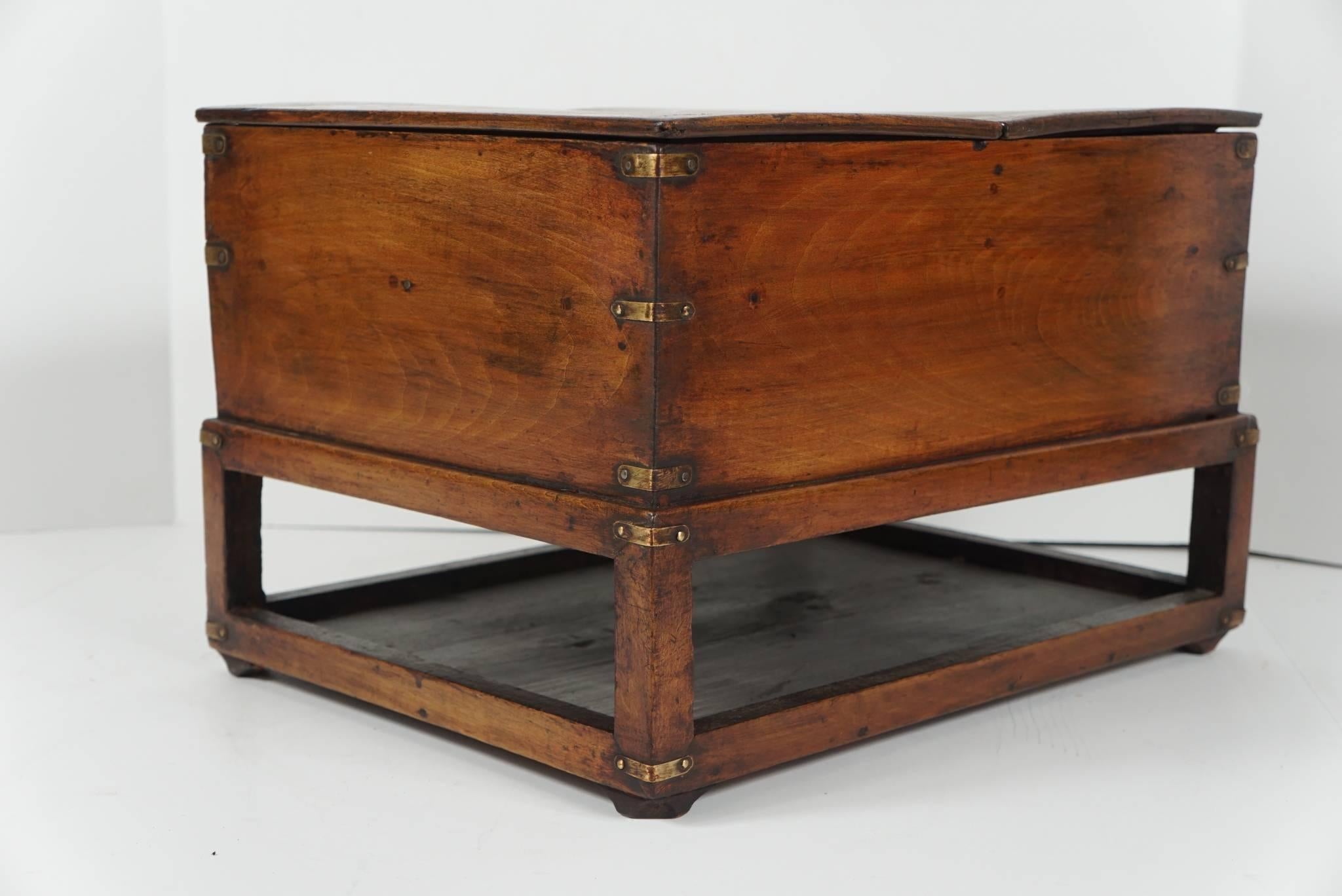19th Century Chinese Provincial Metal Bound Wood Writing Box on Stand 5
