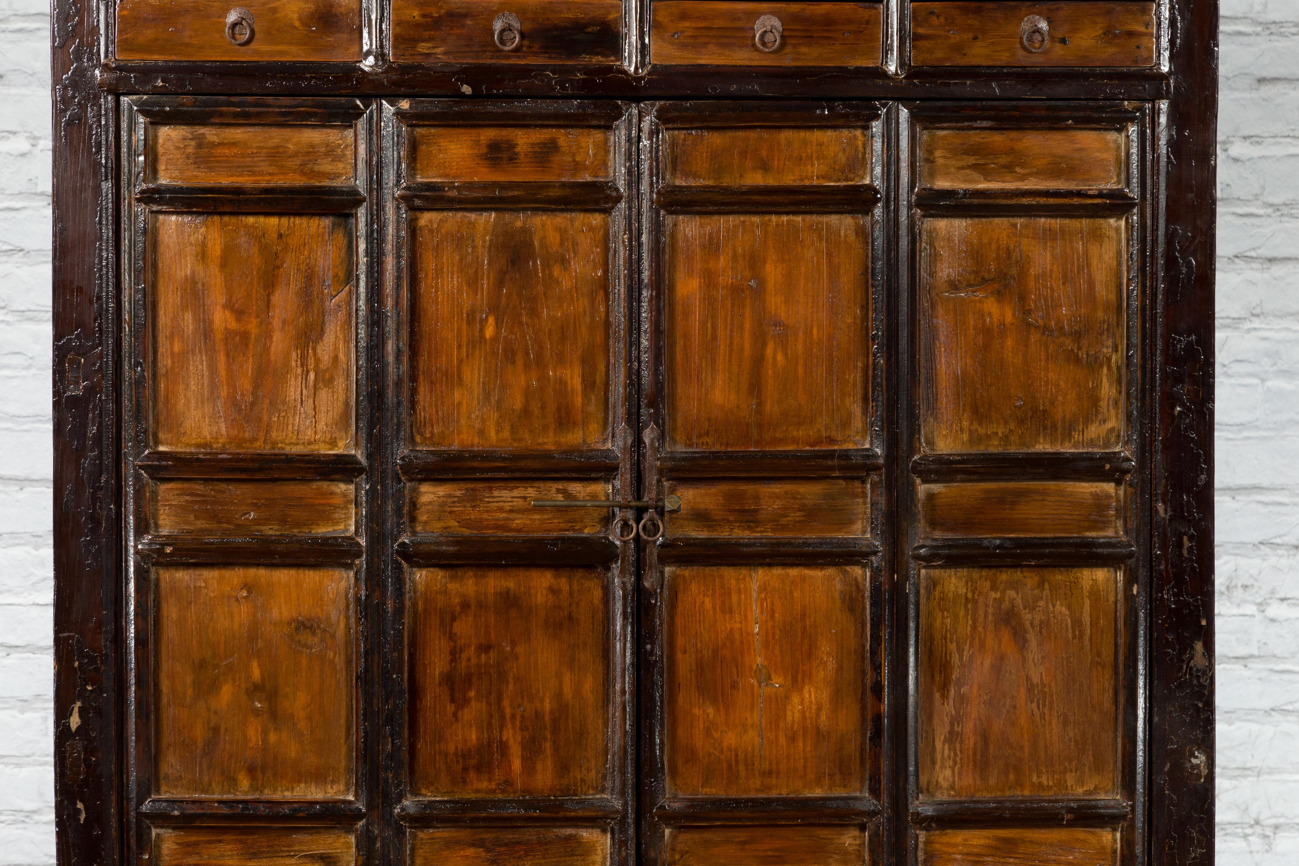 Chinese Qing Dynasty Period Armoire Cabinet with 14 Drawers and Two Doors, 1900s For Sale