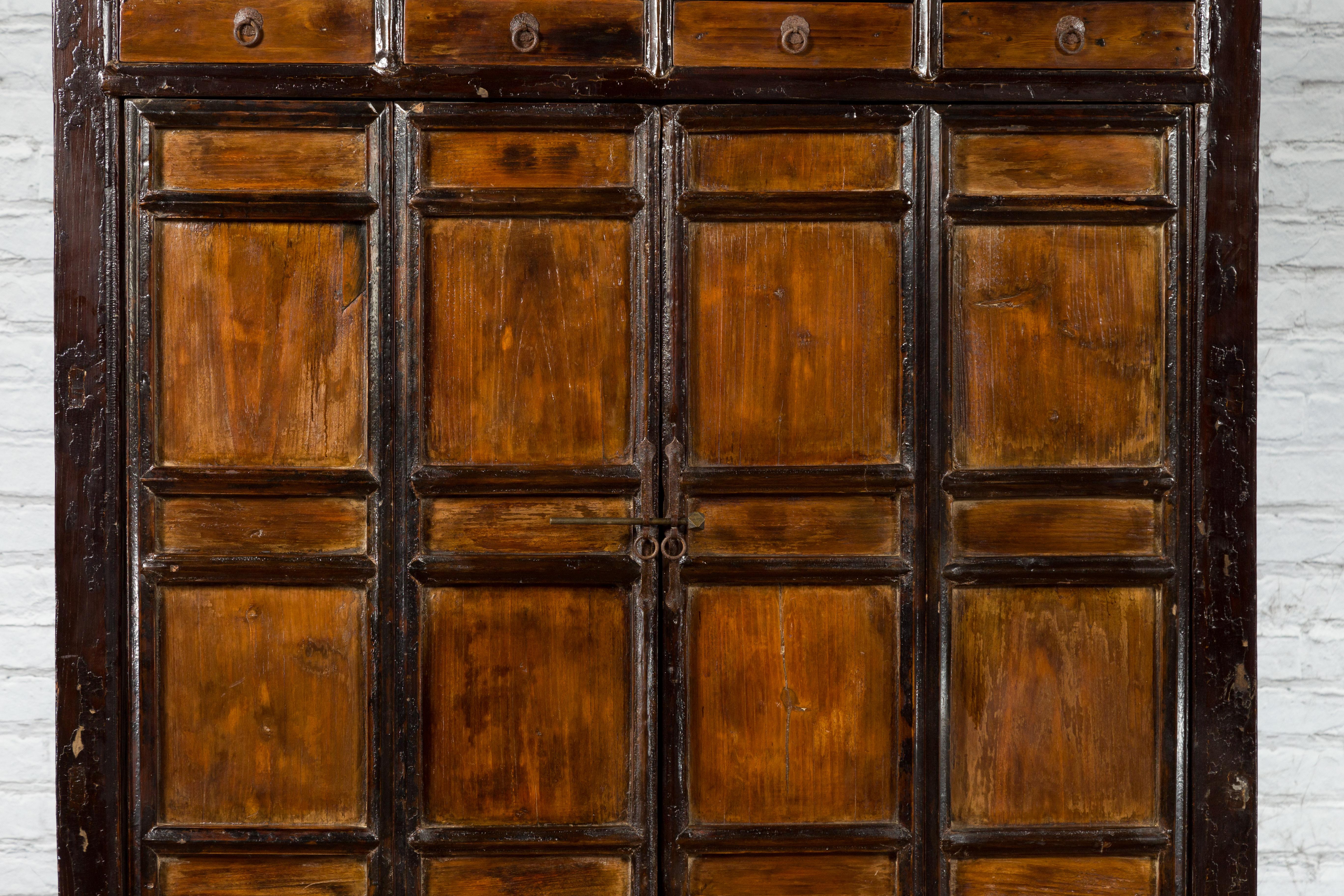 Chinese Qing Dynasty Period Armoire Cabinet with 14 Drawers and Two Doors, 1900s In Good Condition For Sale In Yonkers, NY