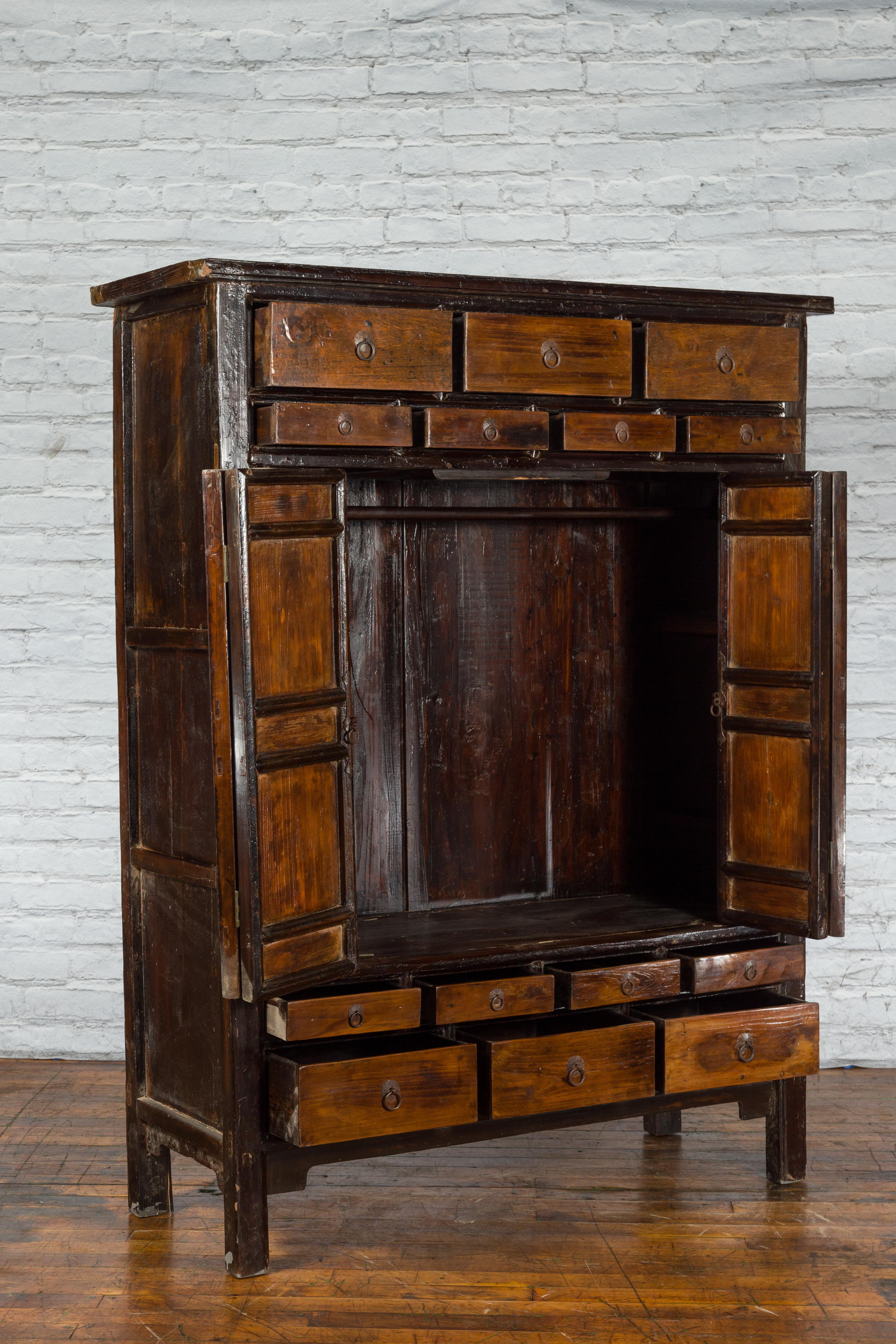 Chinese Qing Dynasty Period Armoire Cabinet with 14 Drawers and Two Doors, 1900s For Sale 2