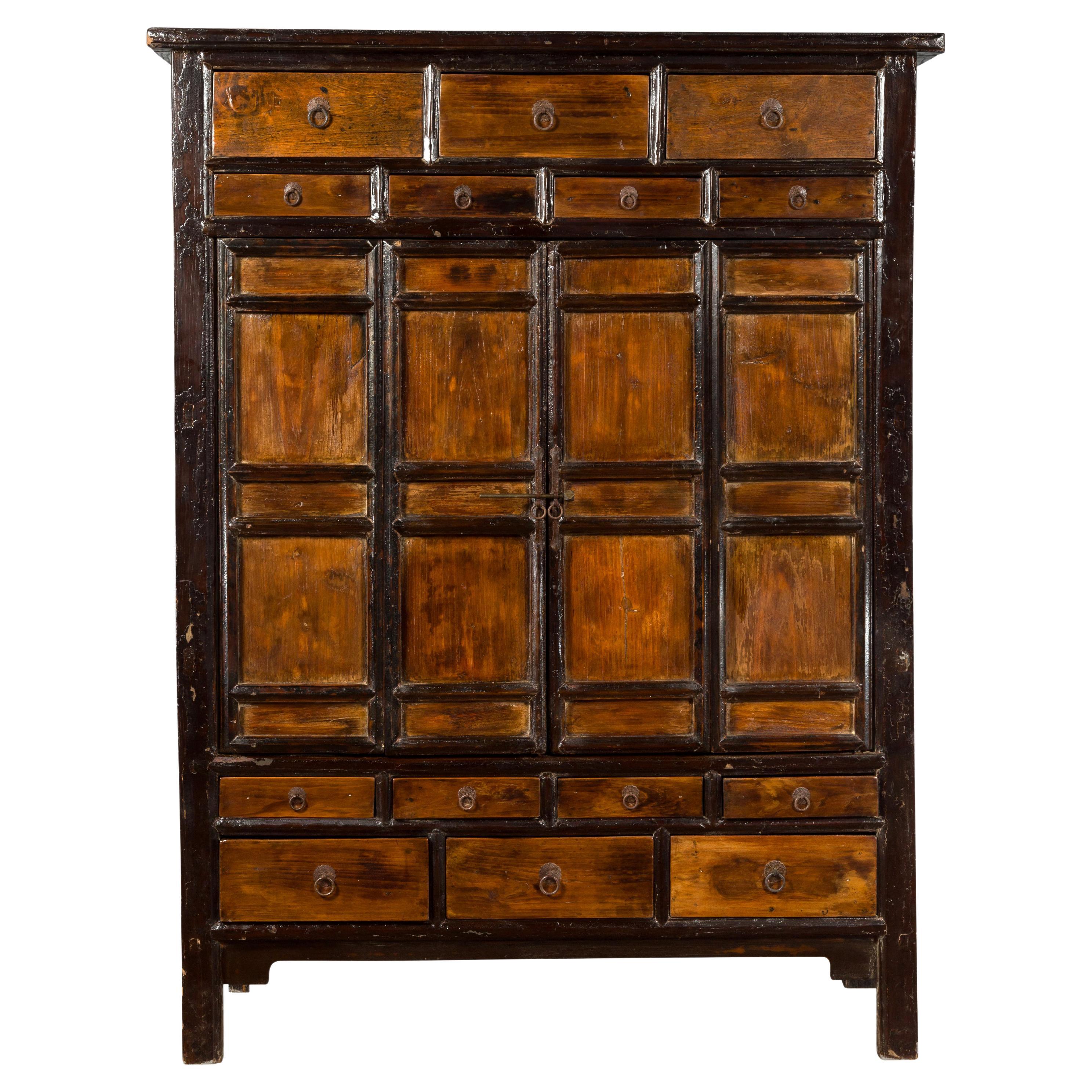 Chinese Qing Dynasty Period Armoire Cabinet with 14 Drawers and Two Doors, 1900s