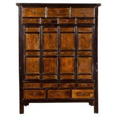 Antique Chinese Qing Dynasty Period Armoire Cabinet with 14 Drawers and Two Doors, 1900s