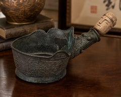 19th Century Chinese Qing Dynasty Bronze Silk Iron w/ Carved Figural Wood Handle
